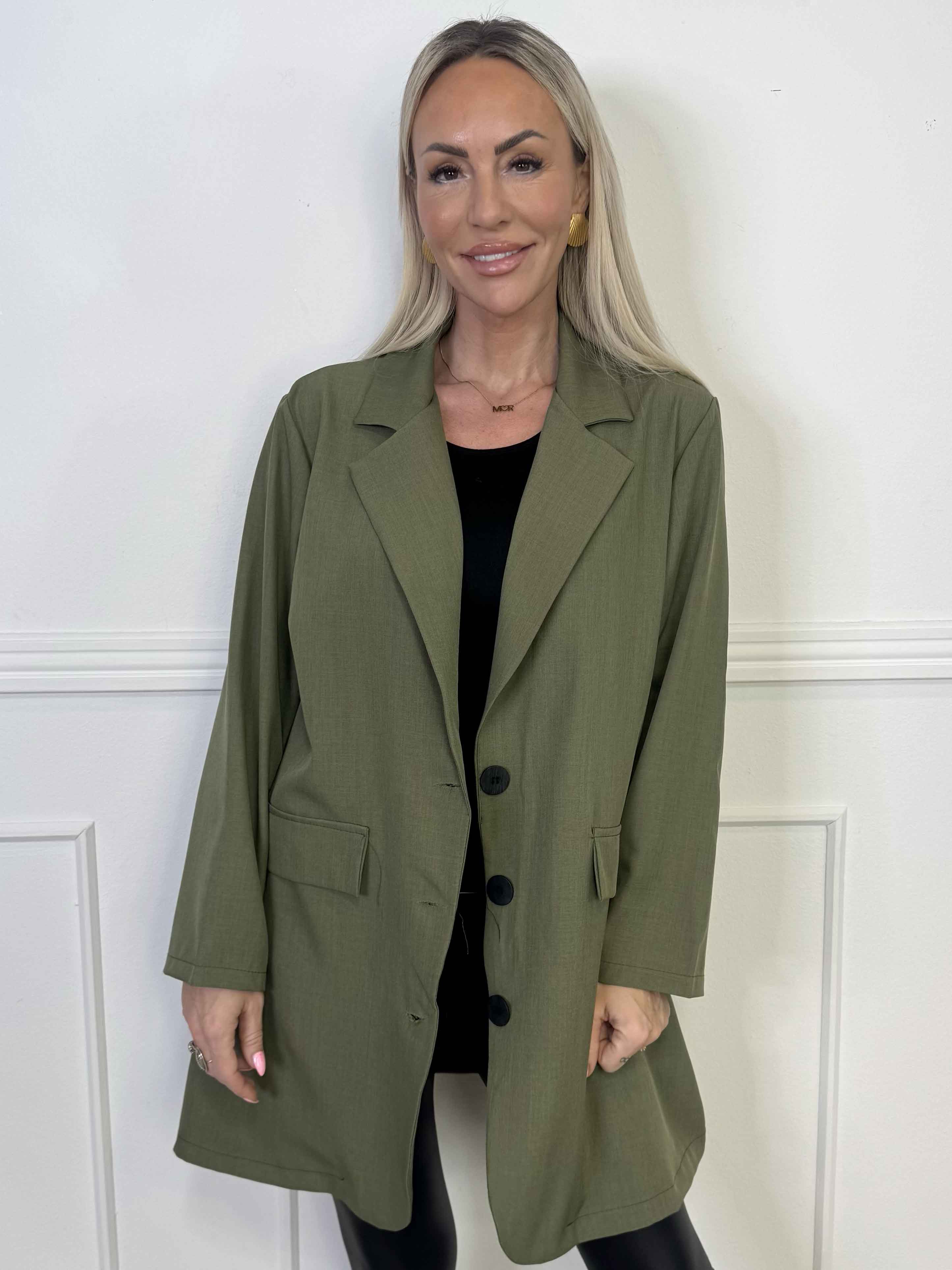 Lanthe Long Plain - Lang ensfarvet blazer