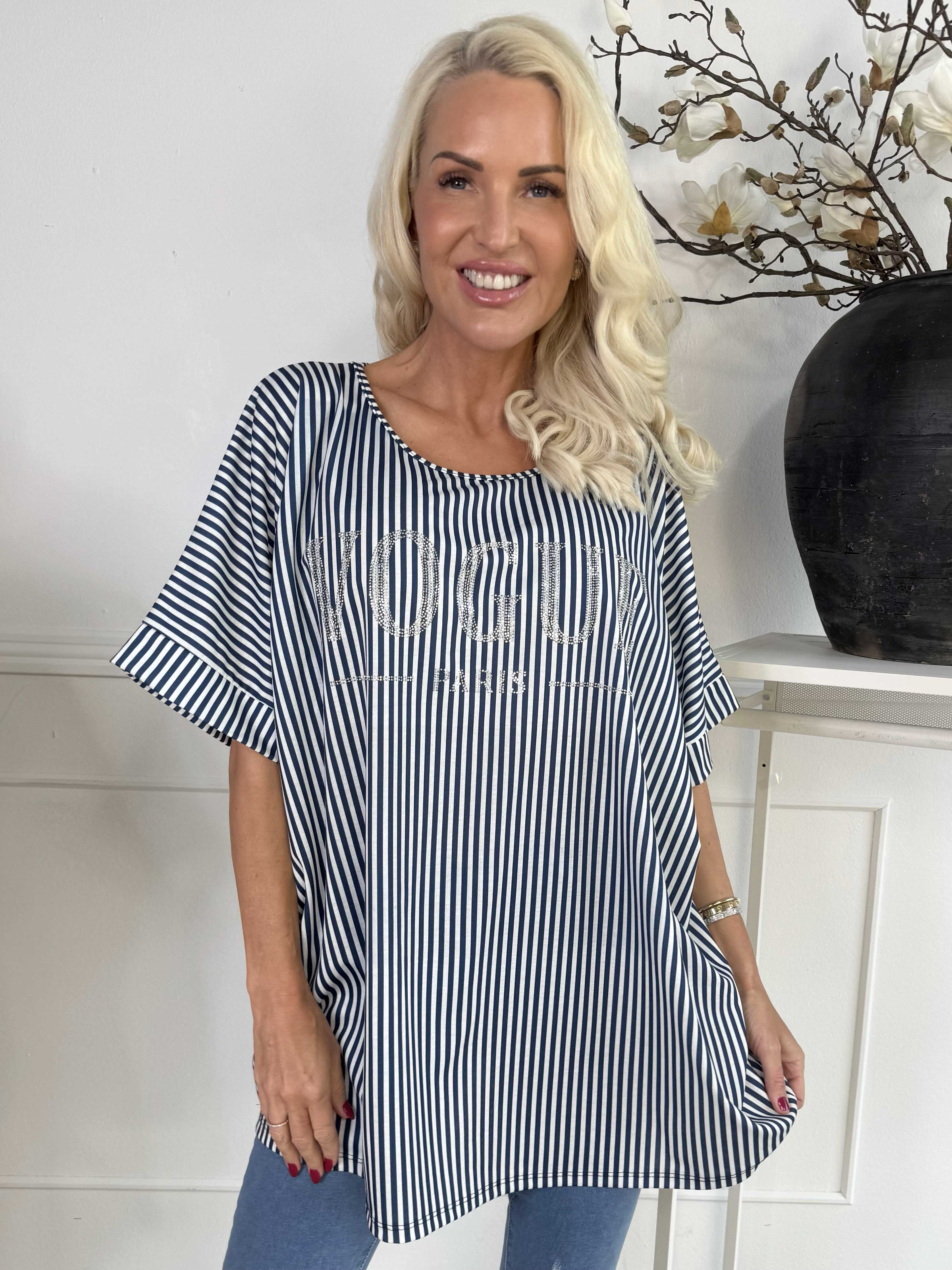 Mintu Stripe - Mjuk t-shirt med vogue stående med glittrande similisten