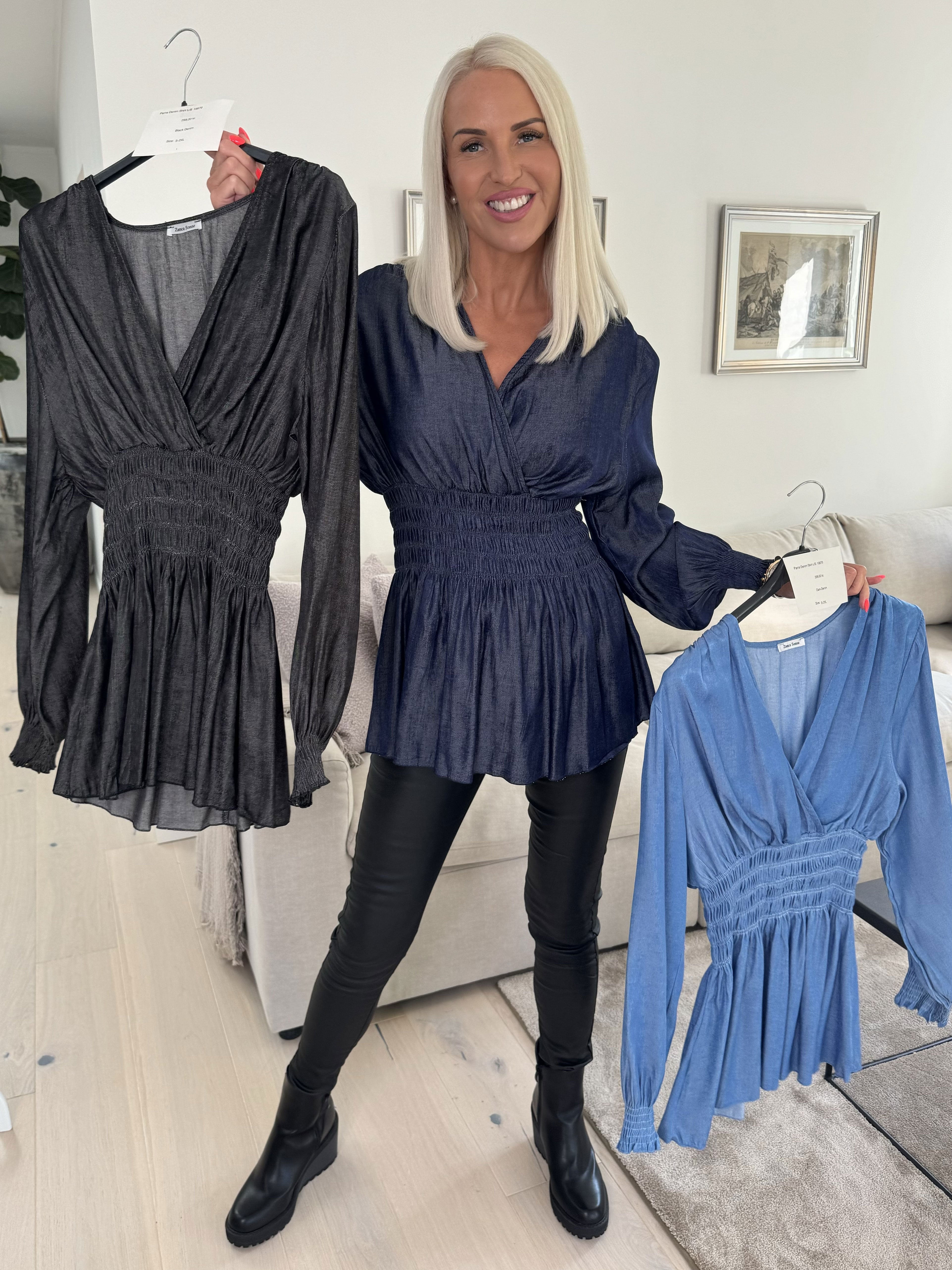 Pams Denim Shirt L/S - Elastisk blus med långa ärmar