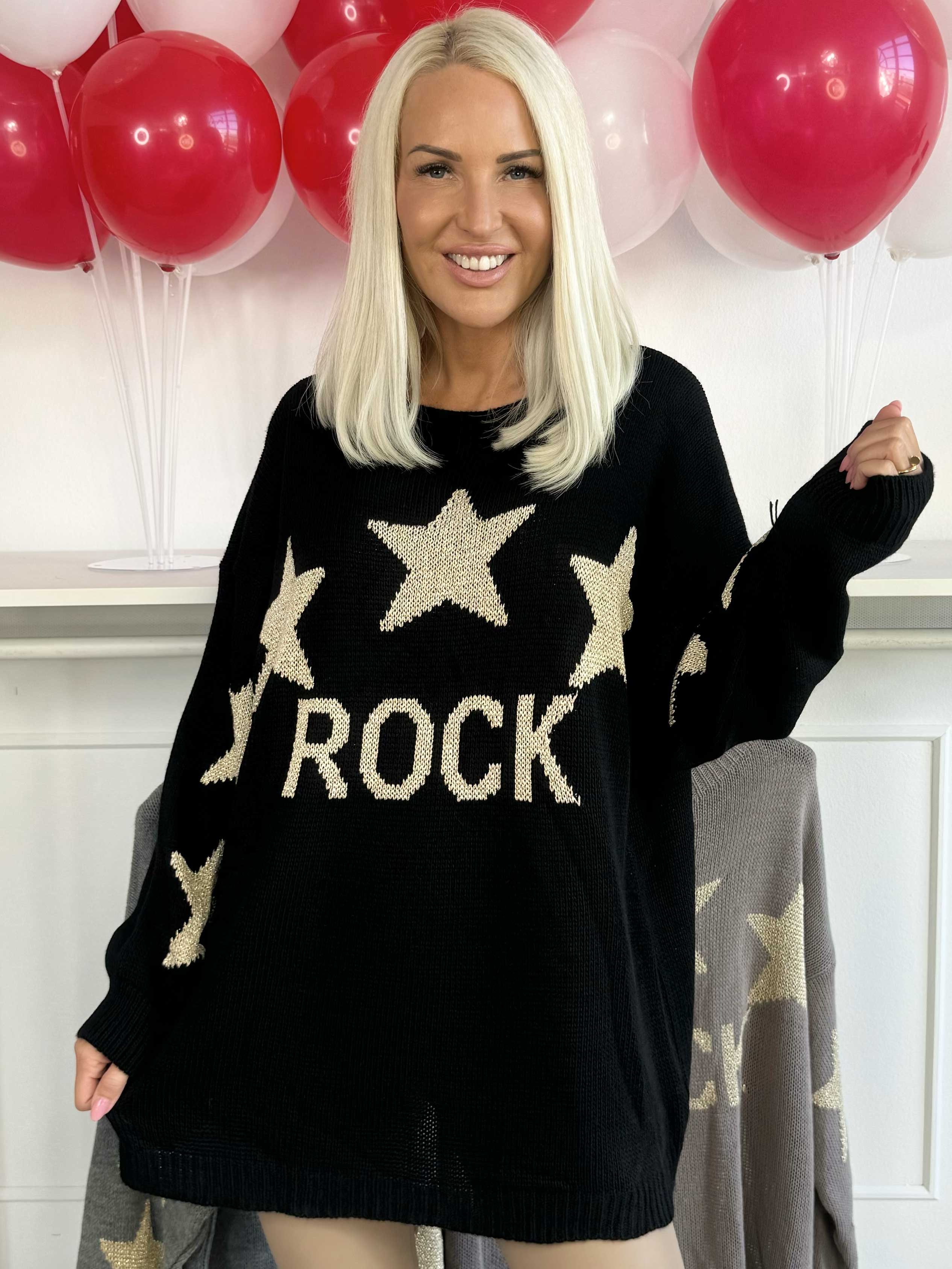 Rock - Stickad blus med stjärnor i guldtrådar