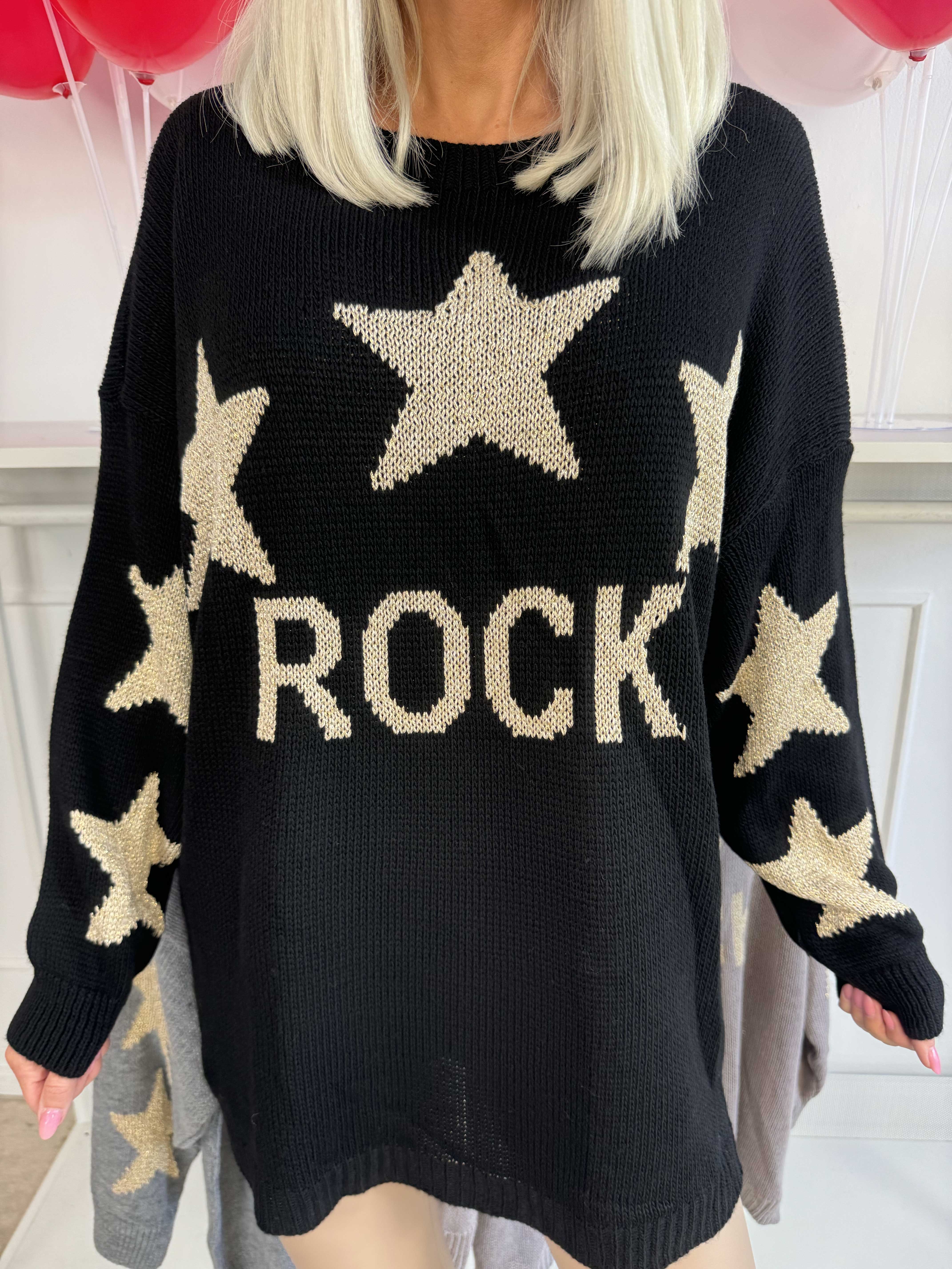 Rock - Stickad blus med stjärnor i guldtrådar