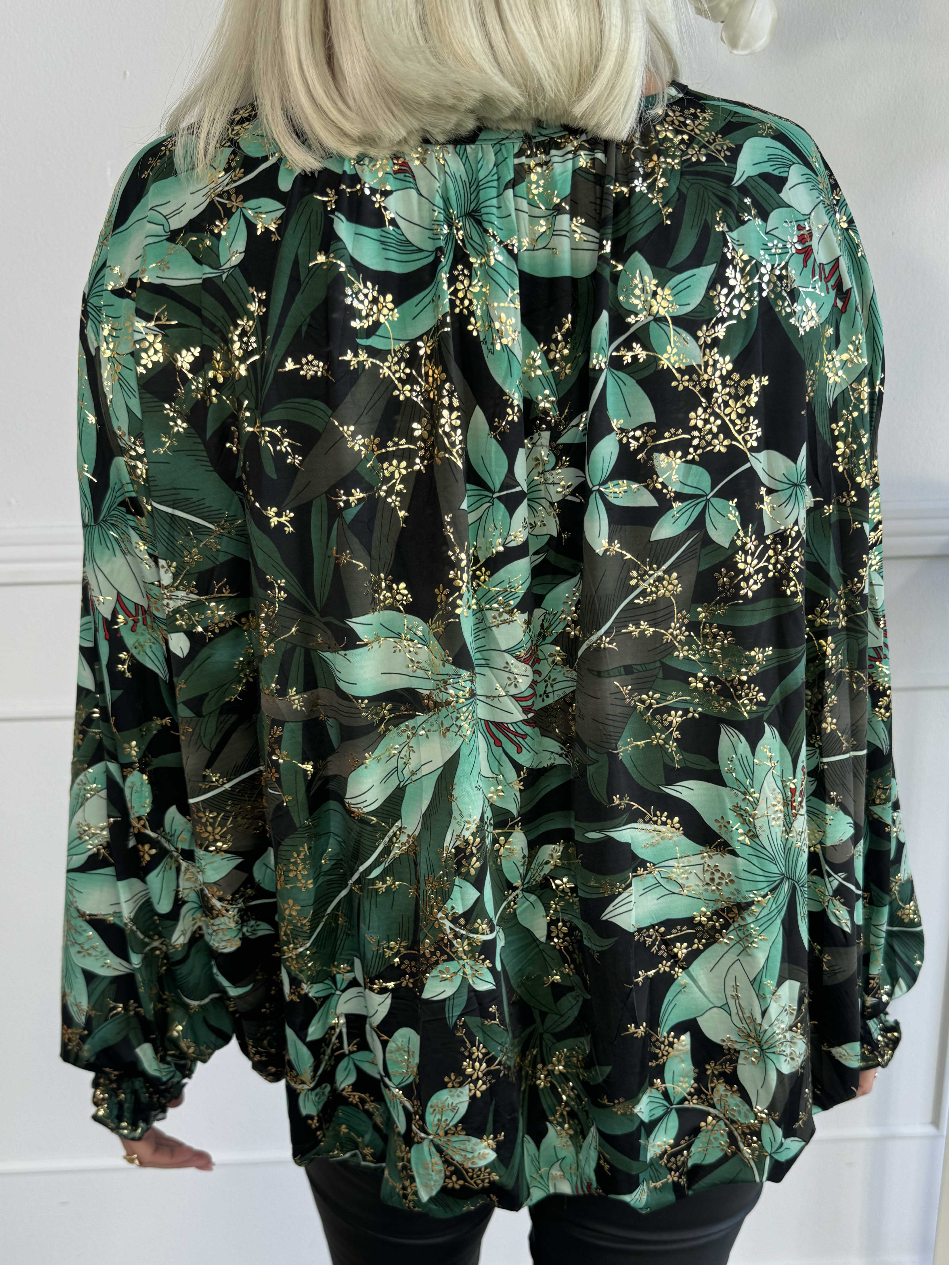 Miracle Gold Flower L/S - Blommig blus med resår