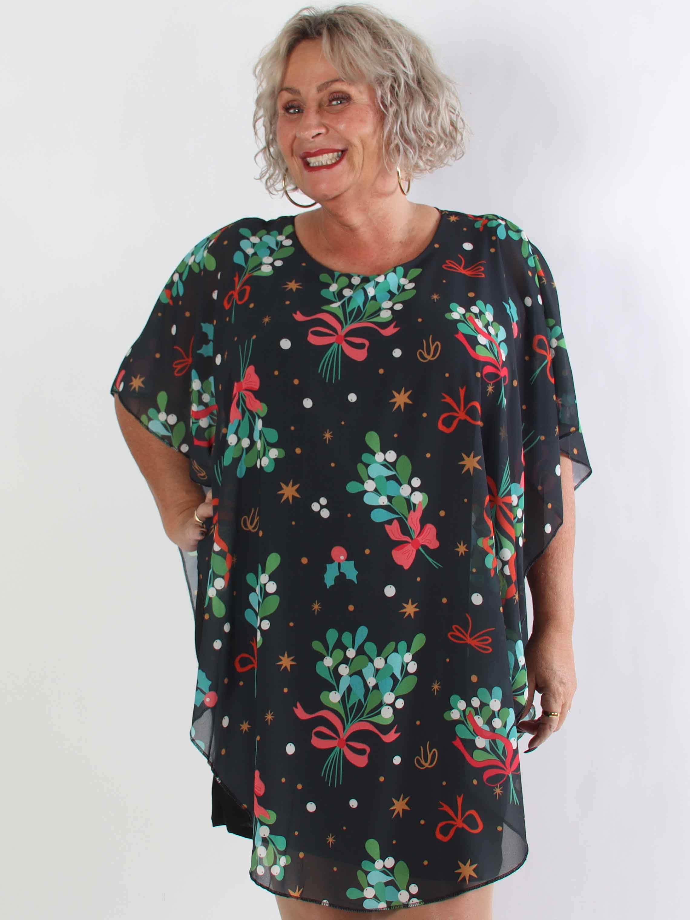 Kenya Mistletoe - Plus size tunikaklänning med mistelmotiv