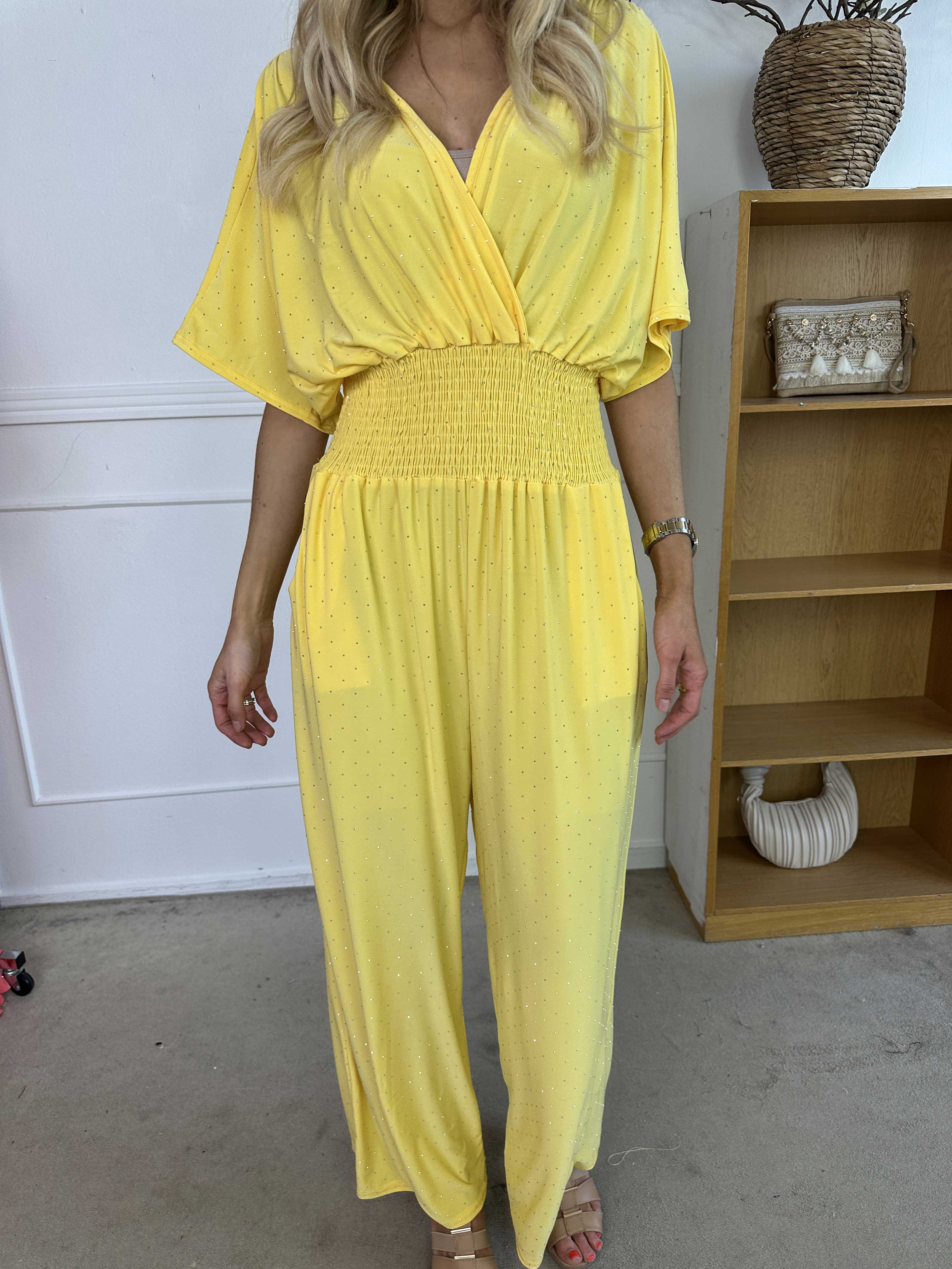 Pams Crystal Jumpsuit - Elastisk byxdräkt pyntad med strass