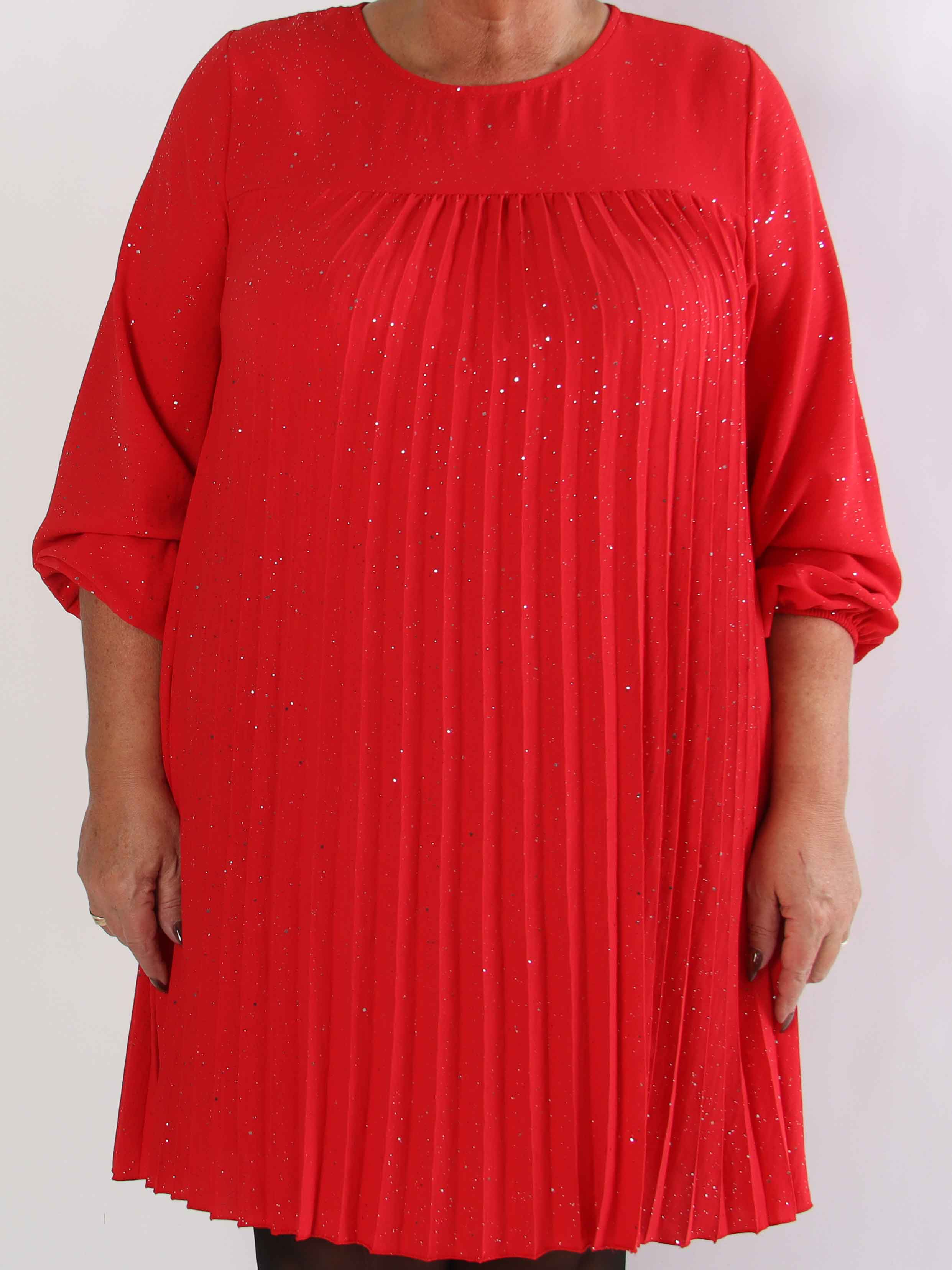 Nancy Glitter Short L/S - Plisserad plus size klänning med fickor och glitter