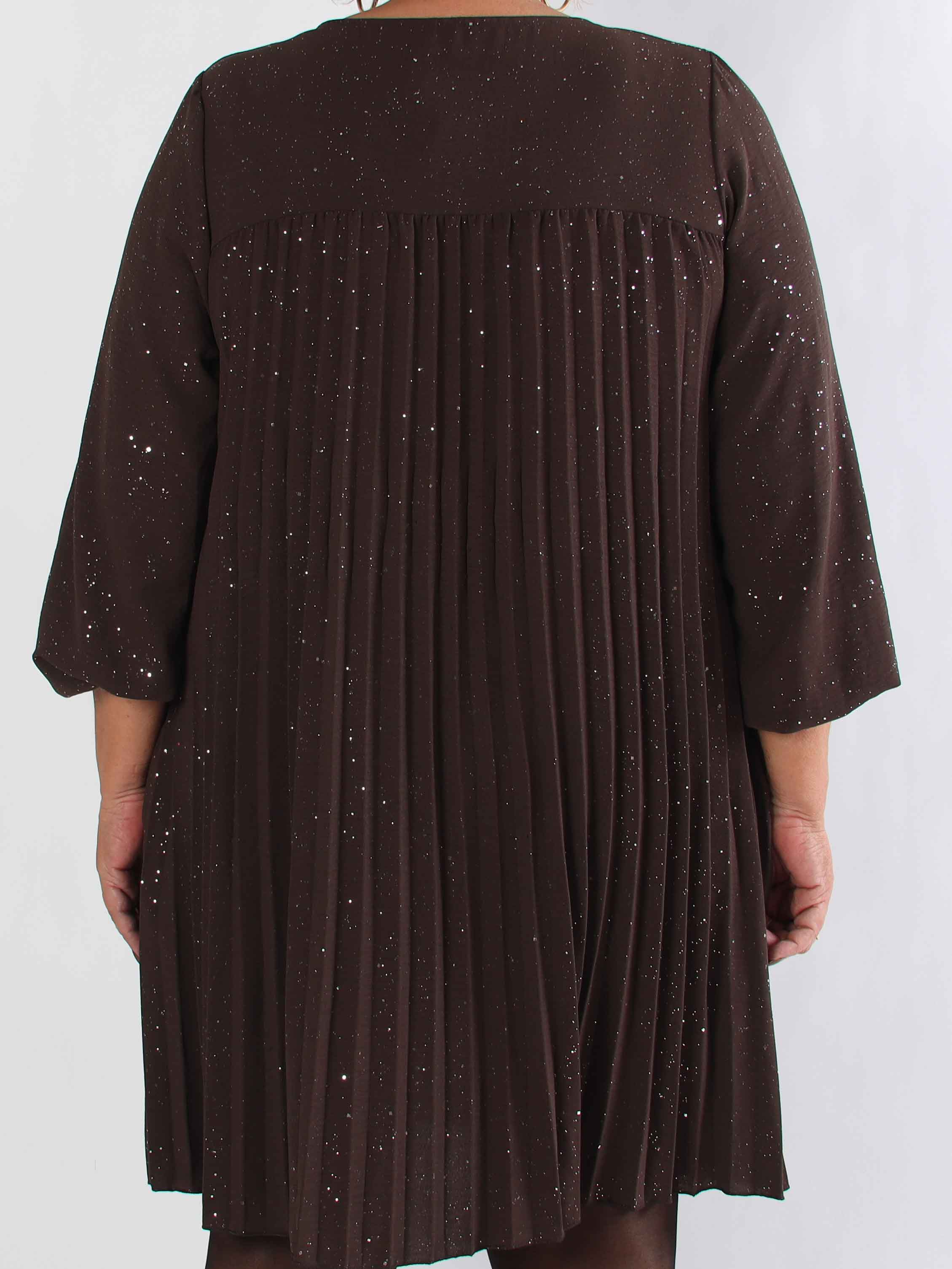 Nancy Glitter Short L/S - Plisserad plus size klänning med fickor och glitter