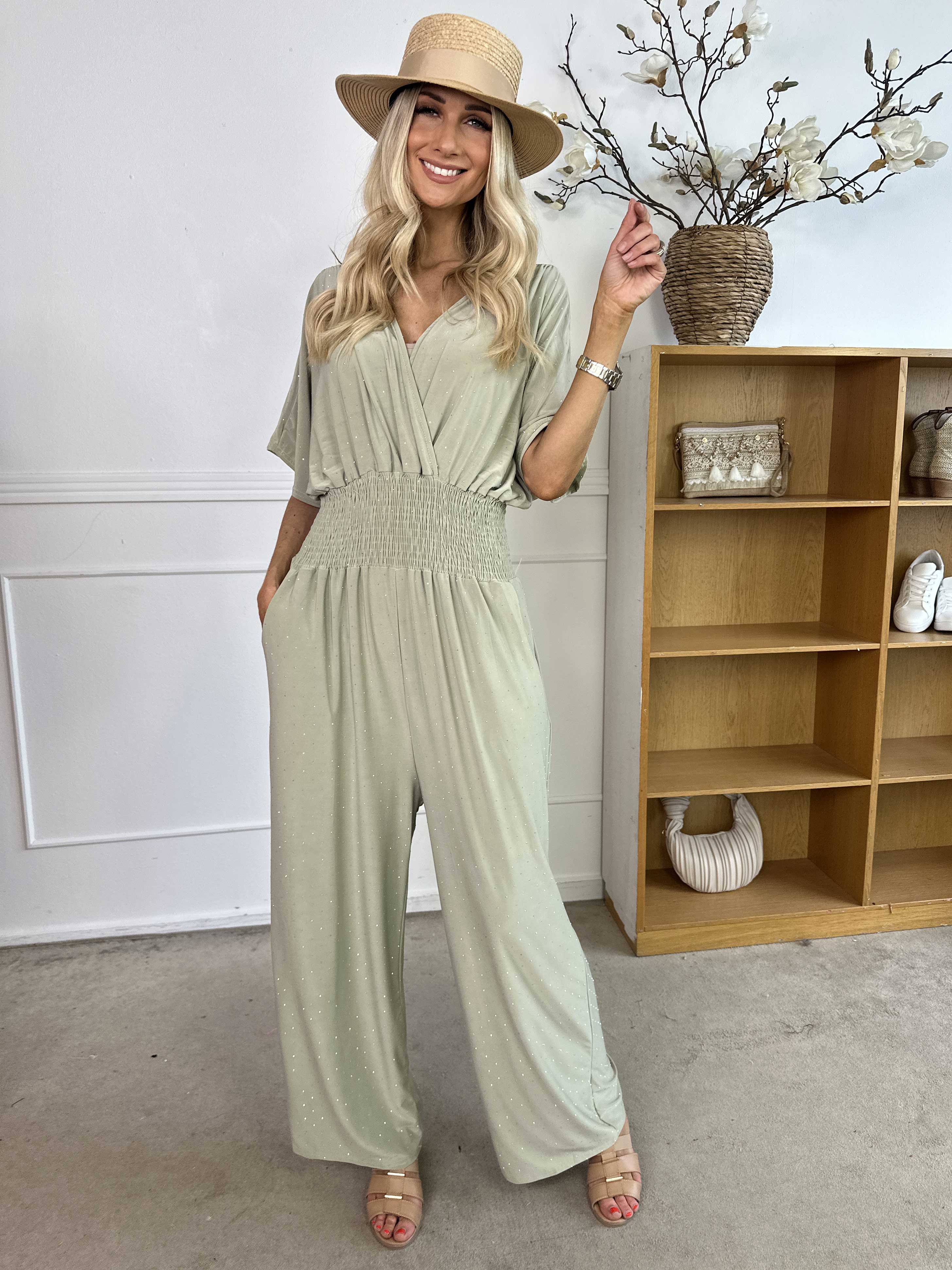 Pams Crystal Jumpsuit - Elastisk byxdräkt pyntad med strass