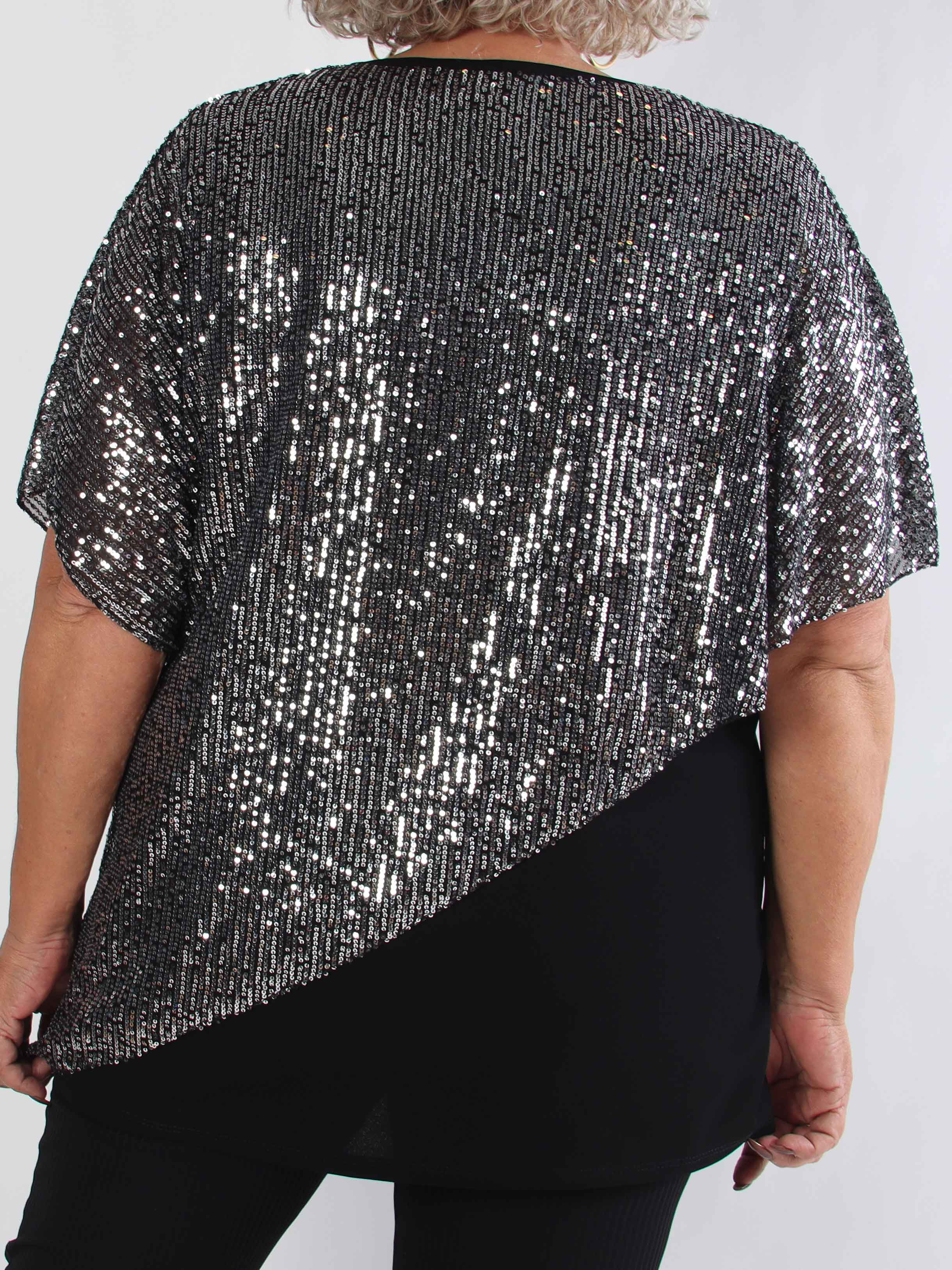Aude - Plus size tunika med asymmetriskt paljettlager