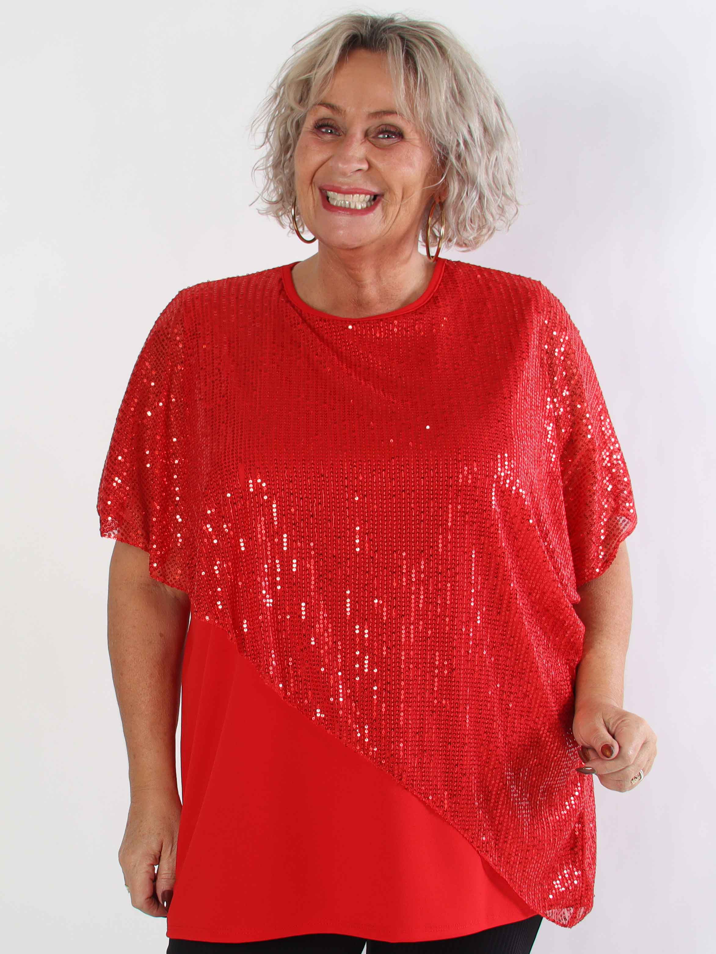 Aude - Plus size tunika med asymmetriskt paljettlager