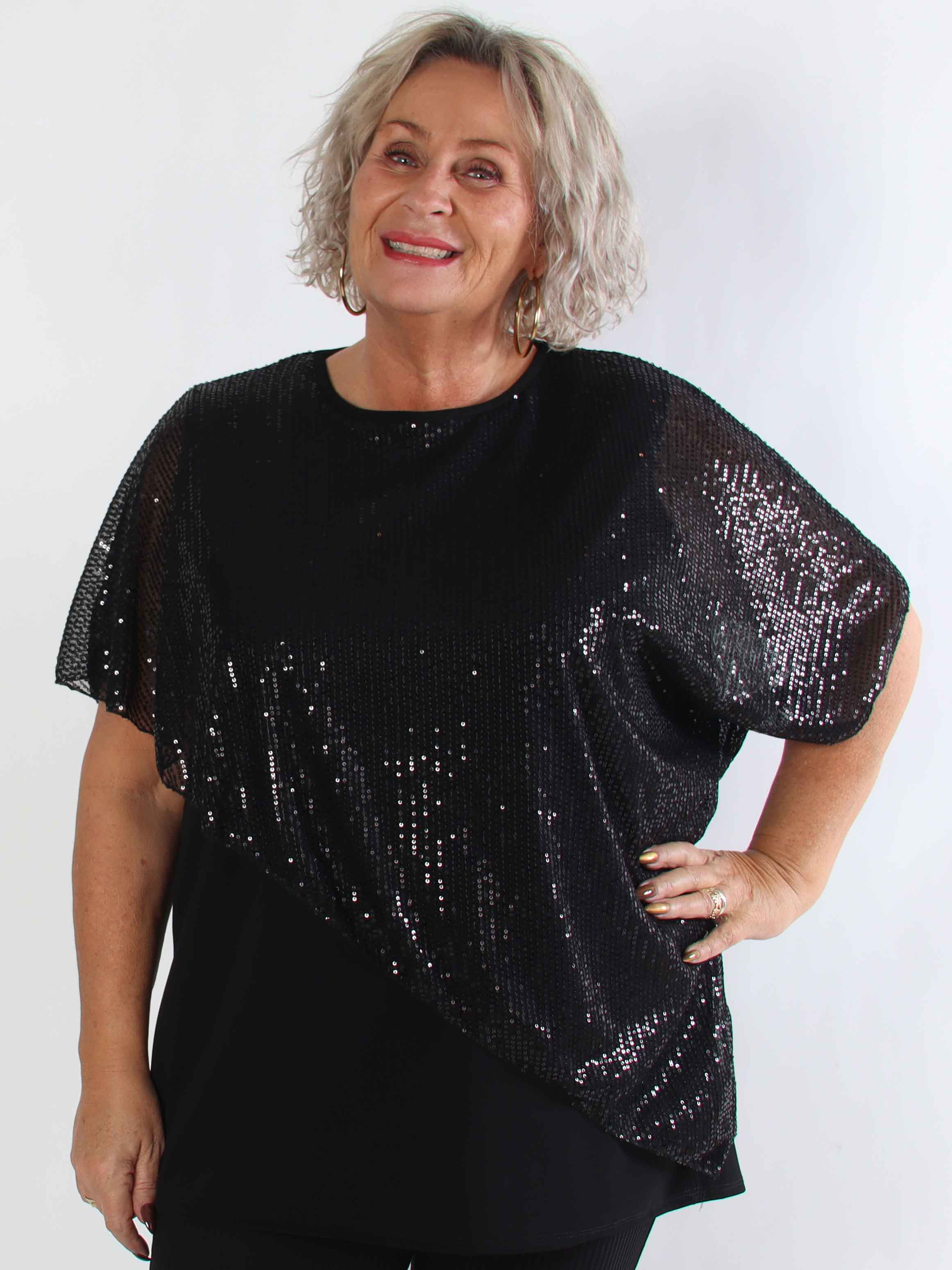 Aude - Plus size tunika med asymmetriskt paljettlager