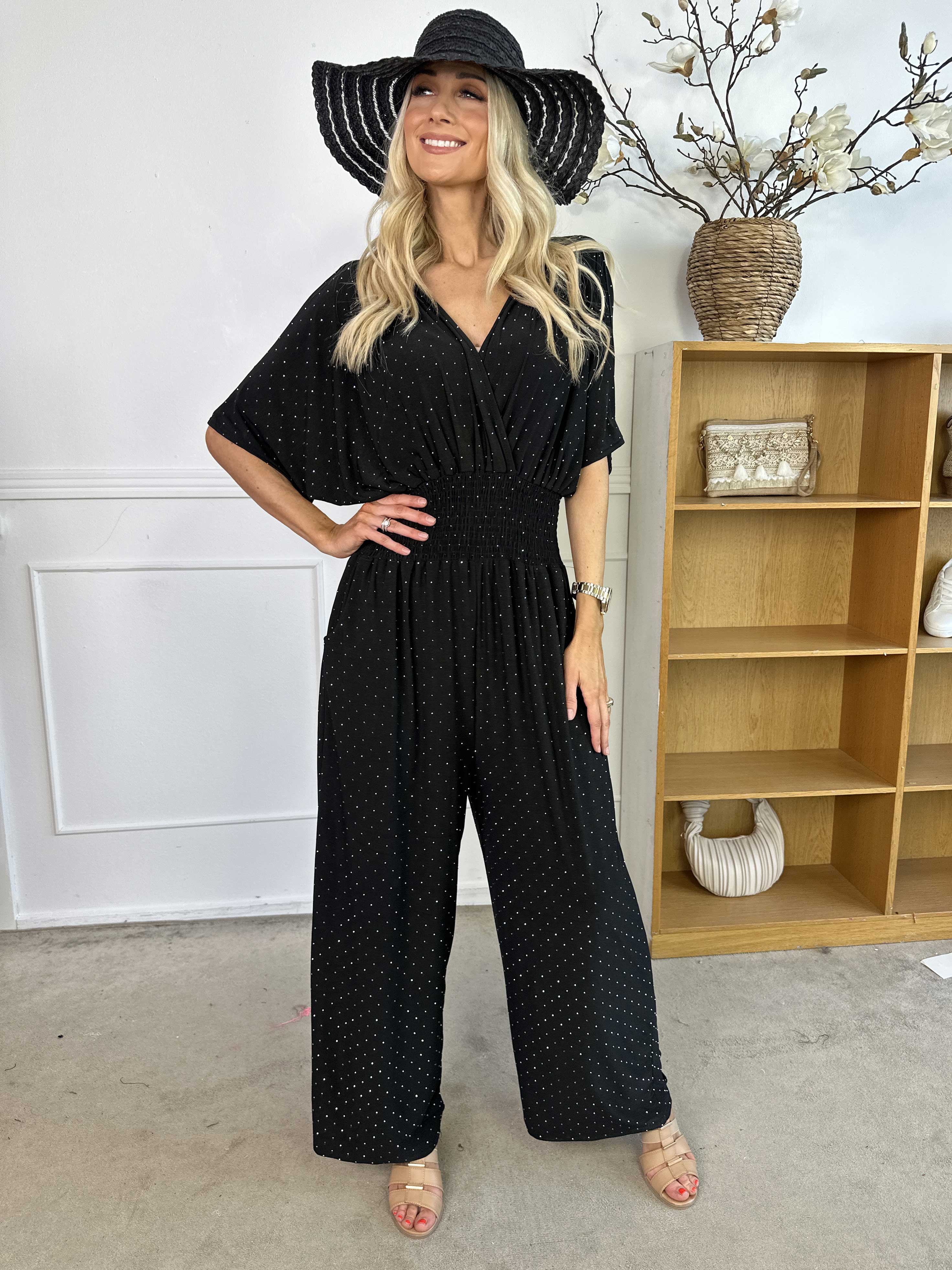Pams Crystal Jumpsuit - Elastisk byxdräkt pyntad med strass