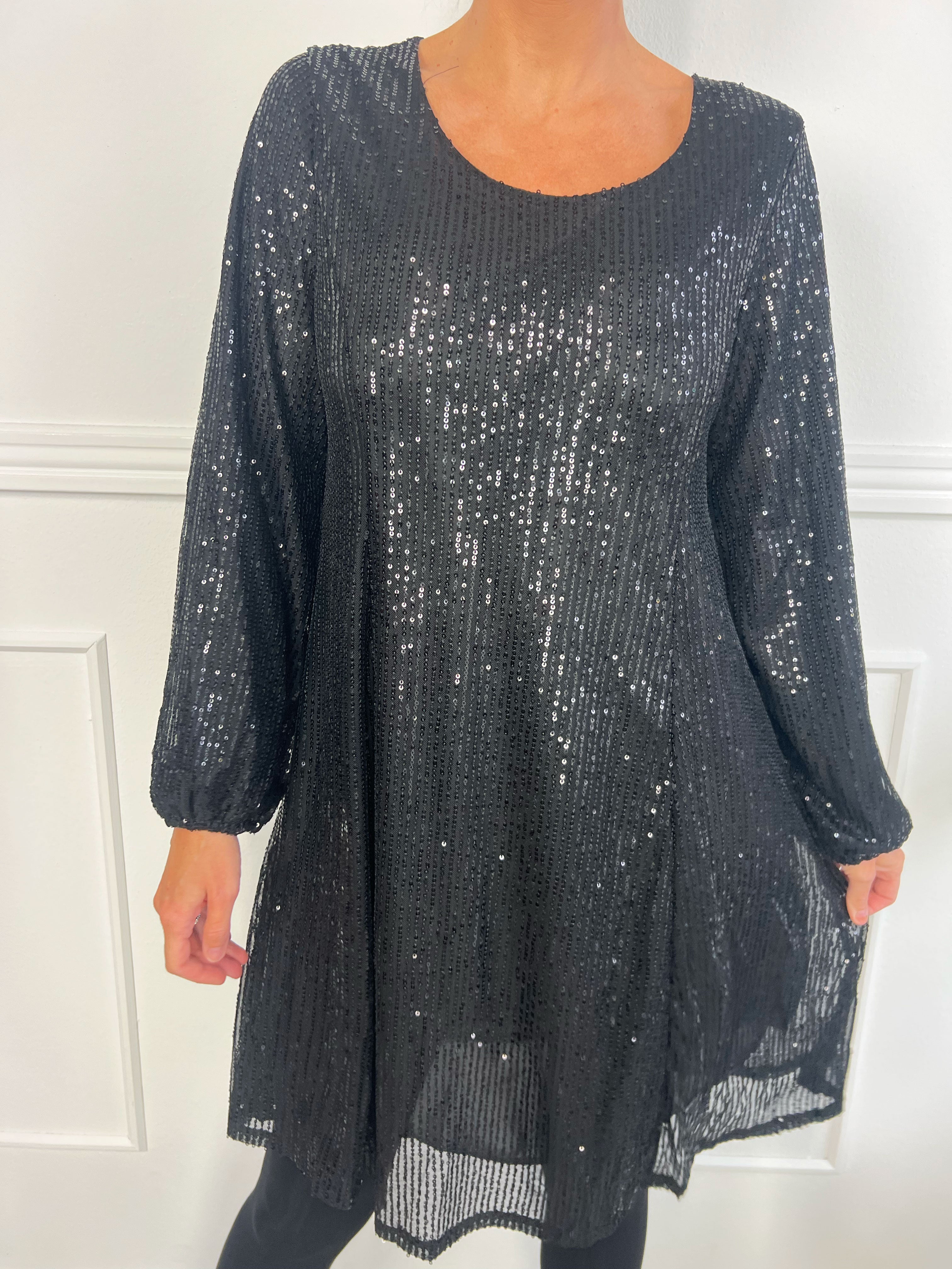 Maj Glitter L/S - Söt paljettklänning som går ut i en A-linjeform