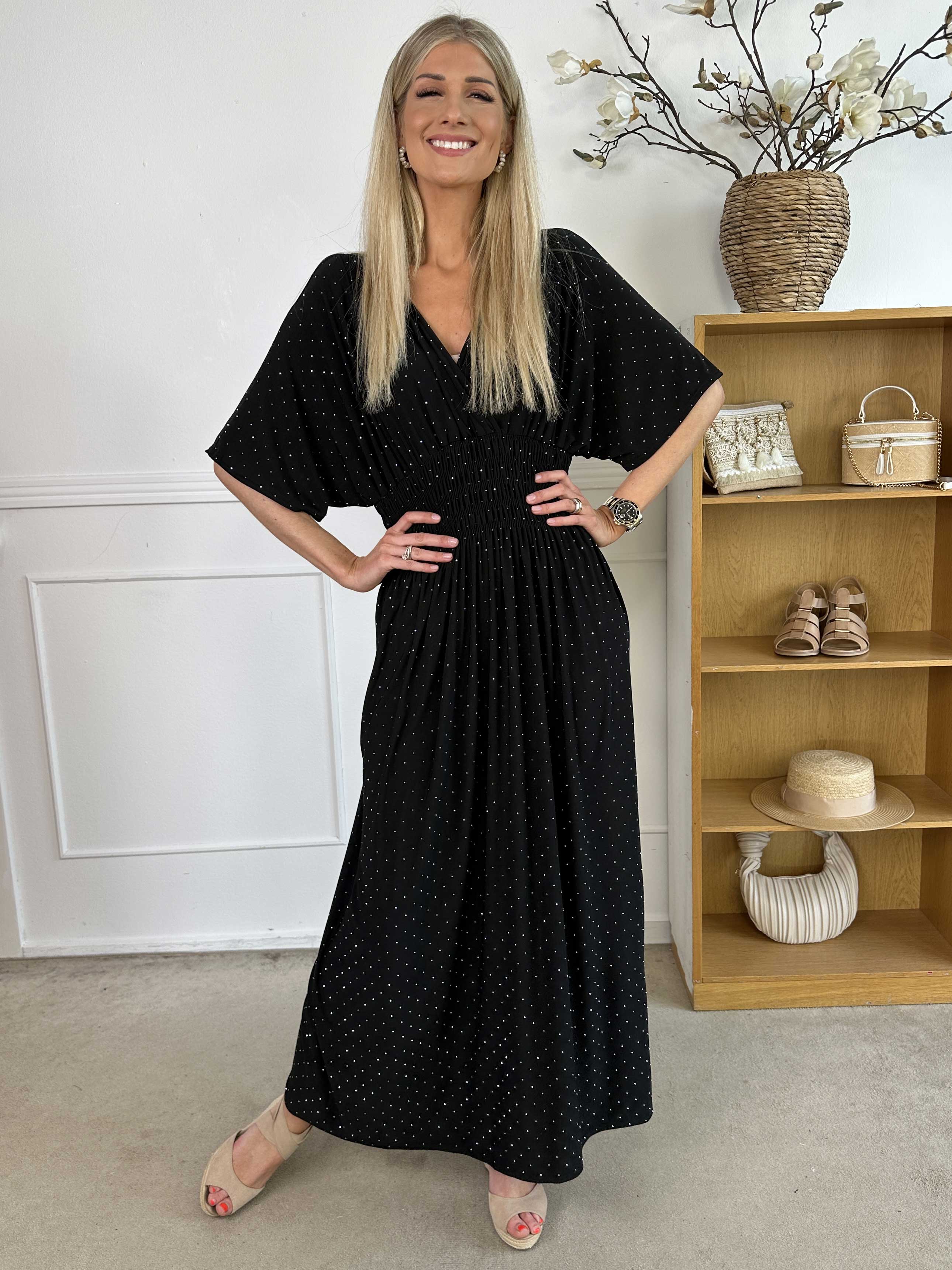 Pams Crystal - Lång plus size stretchklänning med strass