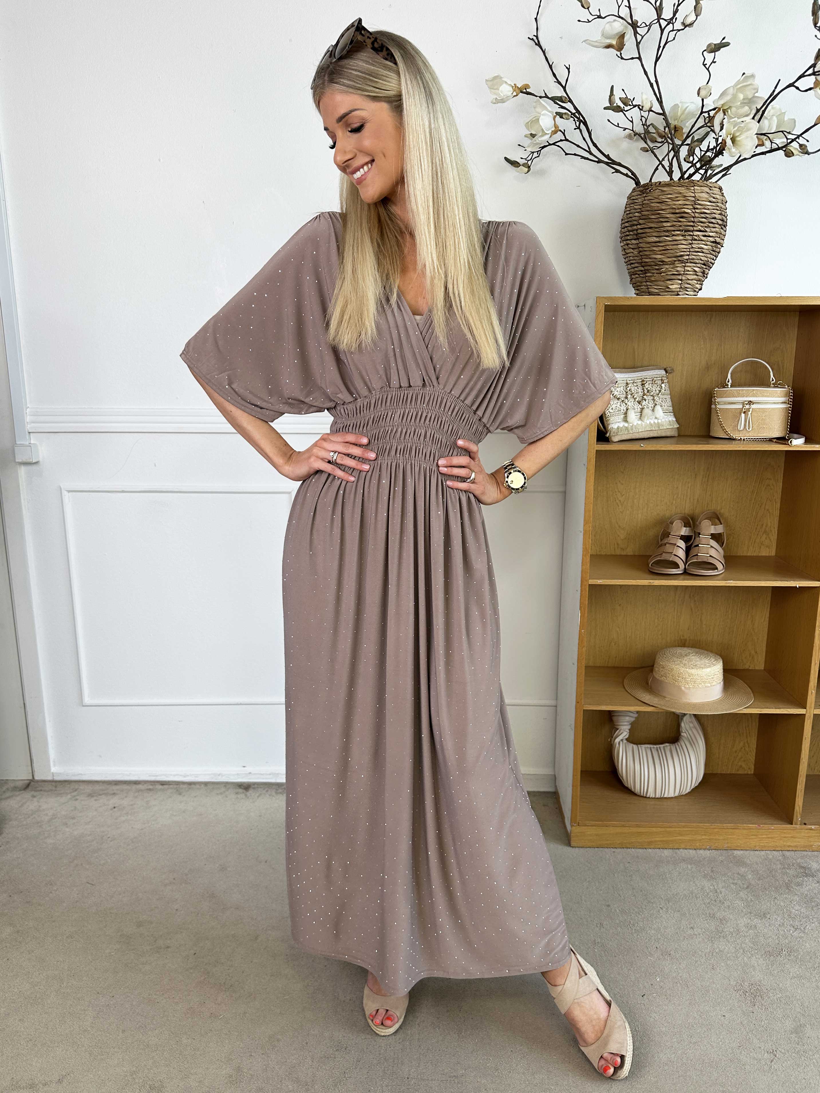 Pams Crystal - Lång plus size stretchklänning med strass