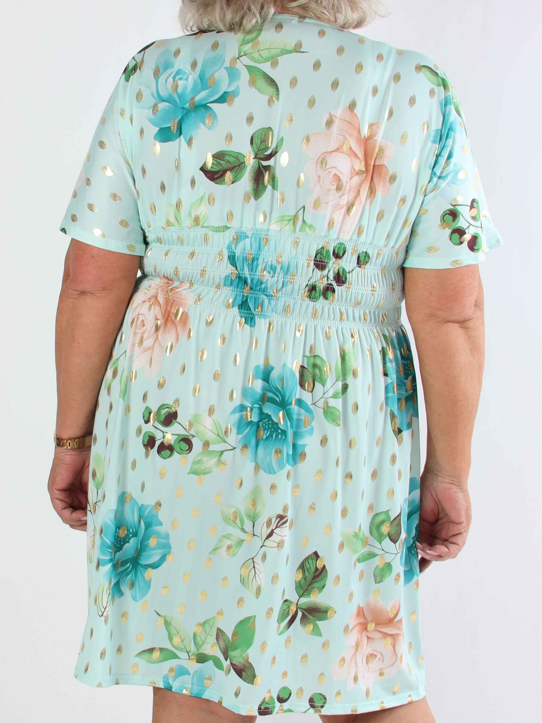 Pams Summer Short - Elastisk plus size klänning med blommig mönster och resår