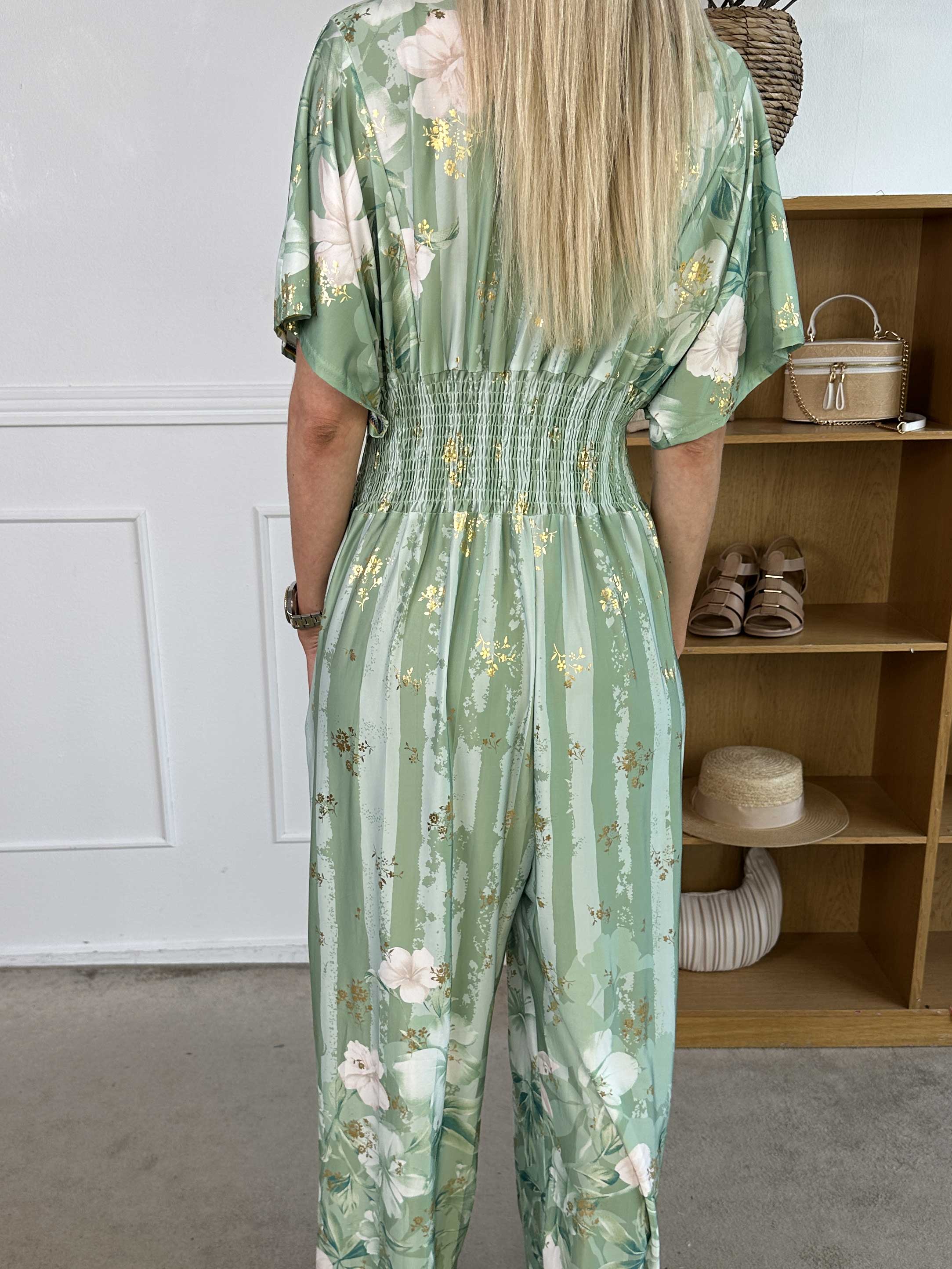 Pams Floral Stripe Jumpsuit - Stretchig jumpsuit med blommotiv