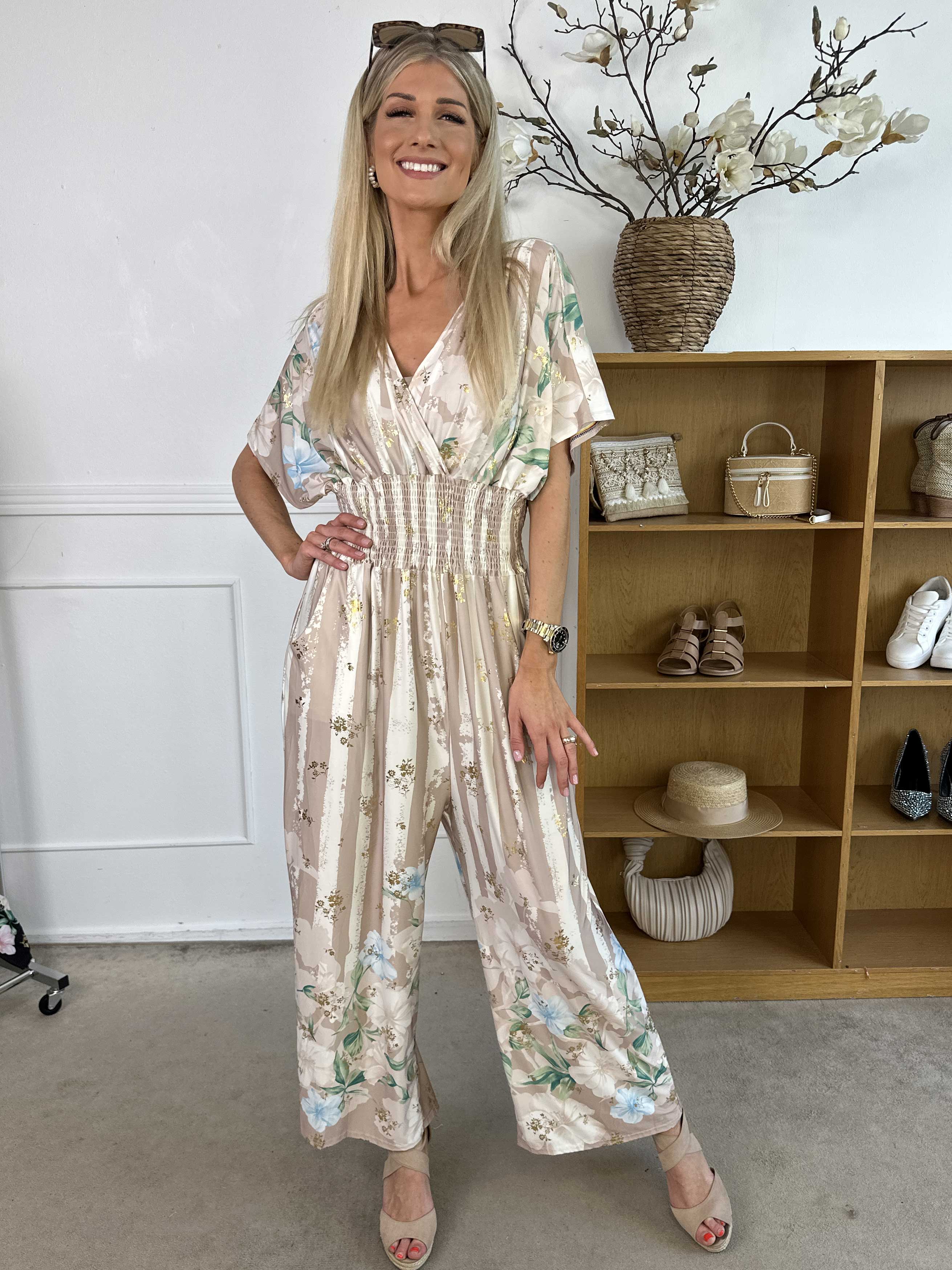 Pams Floral Stripe Jumpsuit - Stretchig jumpsuit med blommotiv