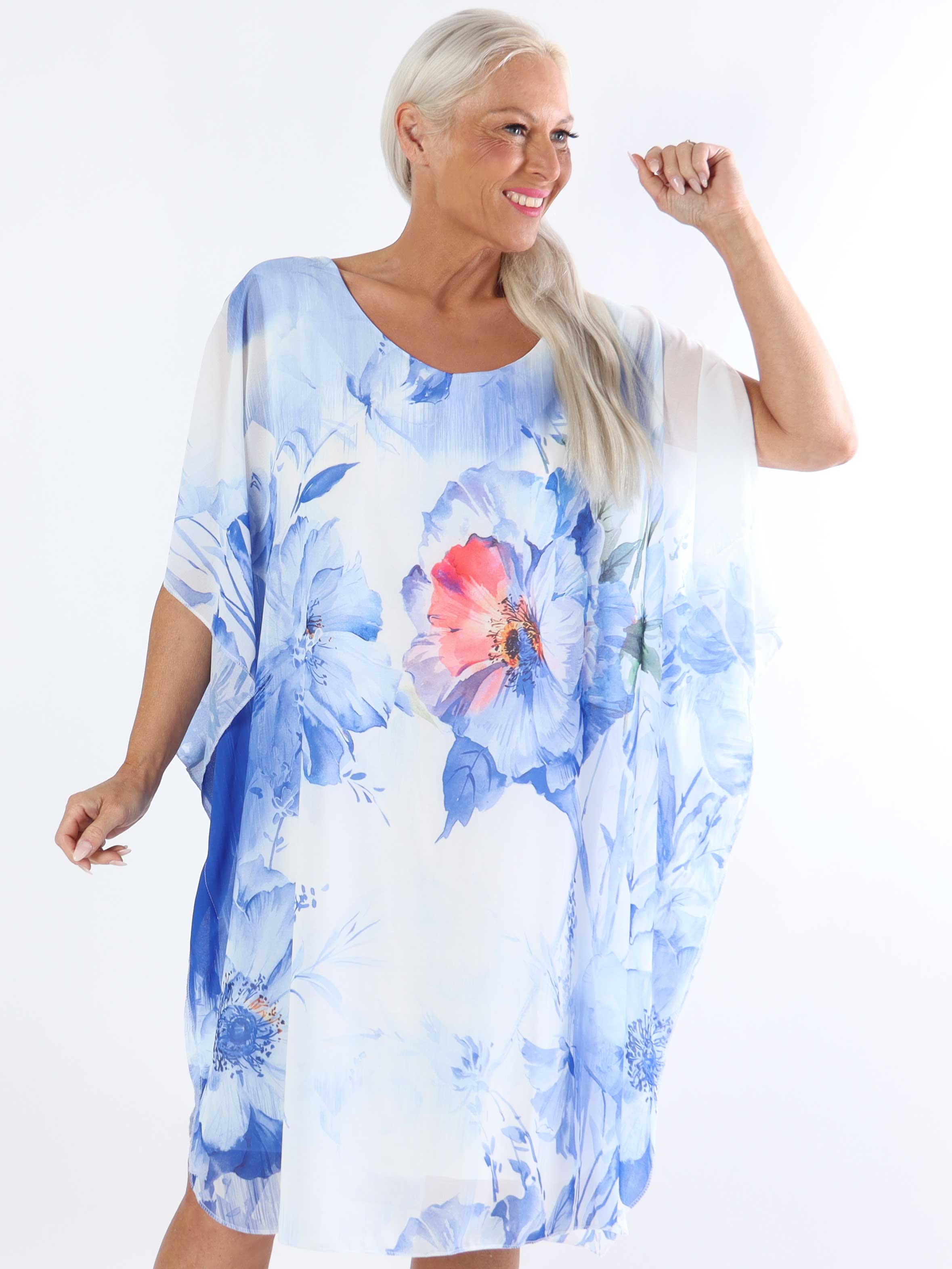 Senja - Plus size-klänning i chiffong och underkjol i viskos