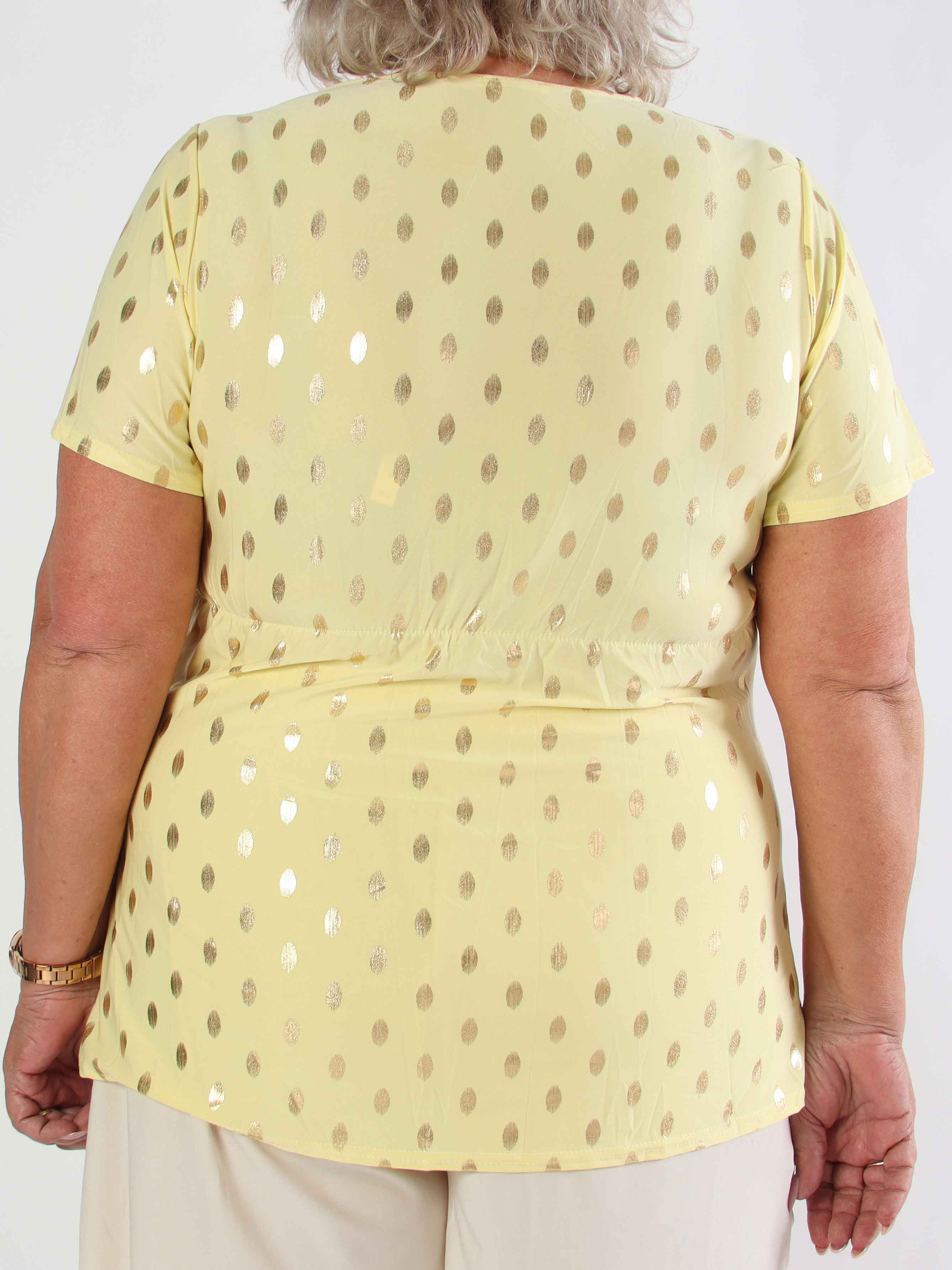 Molly Dot Shirt - Elastisk plus size blus med fin knytdetalj framtill
