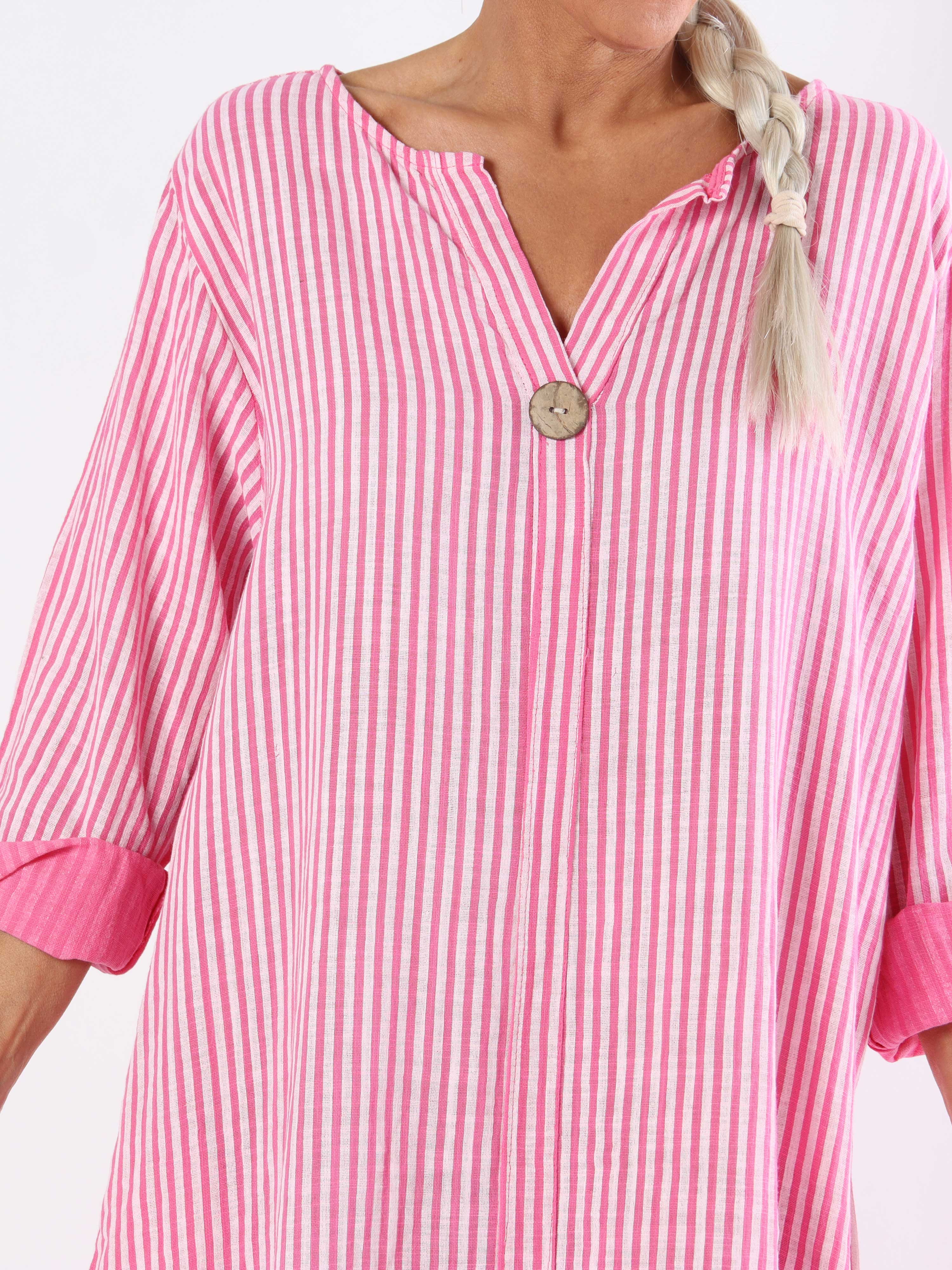 Arizona Stripe - Lång bomullsklänning i plus size i linne-liknande tyg