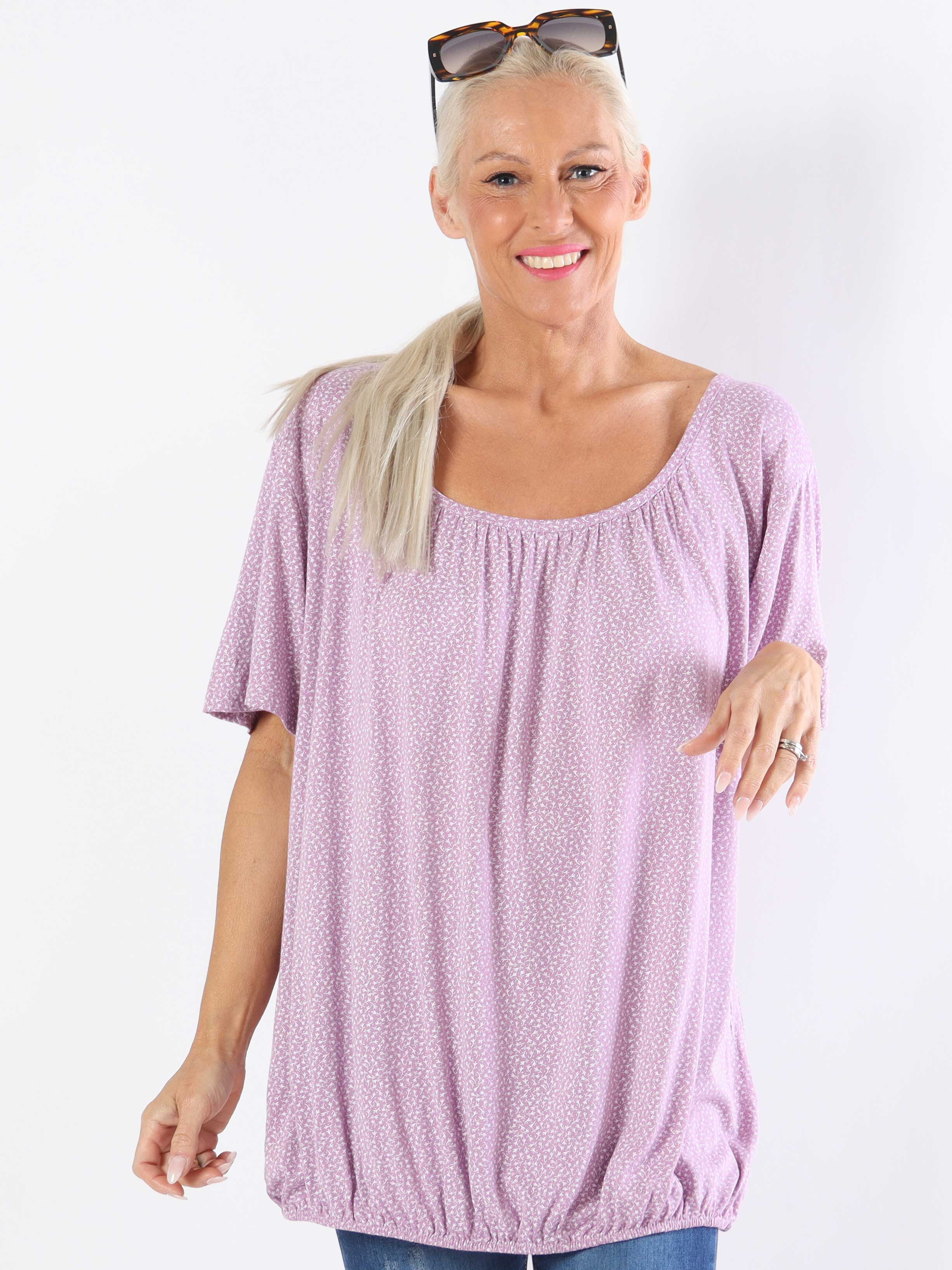 Miracle Flower T-shirt - Viskosblus i plus size med resår i nederkanten
