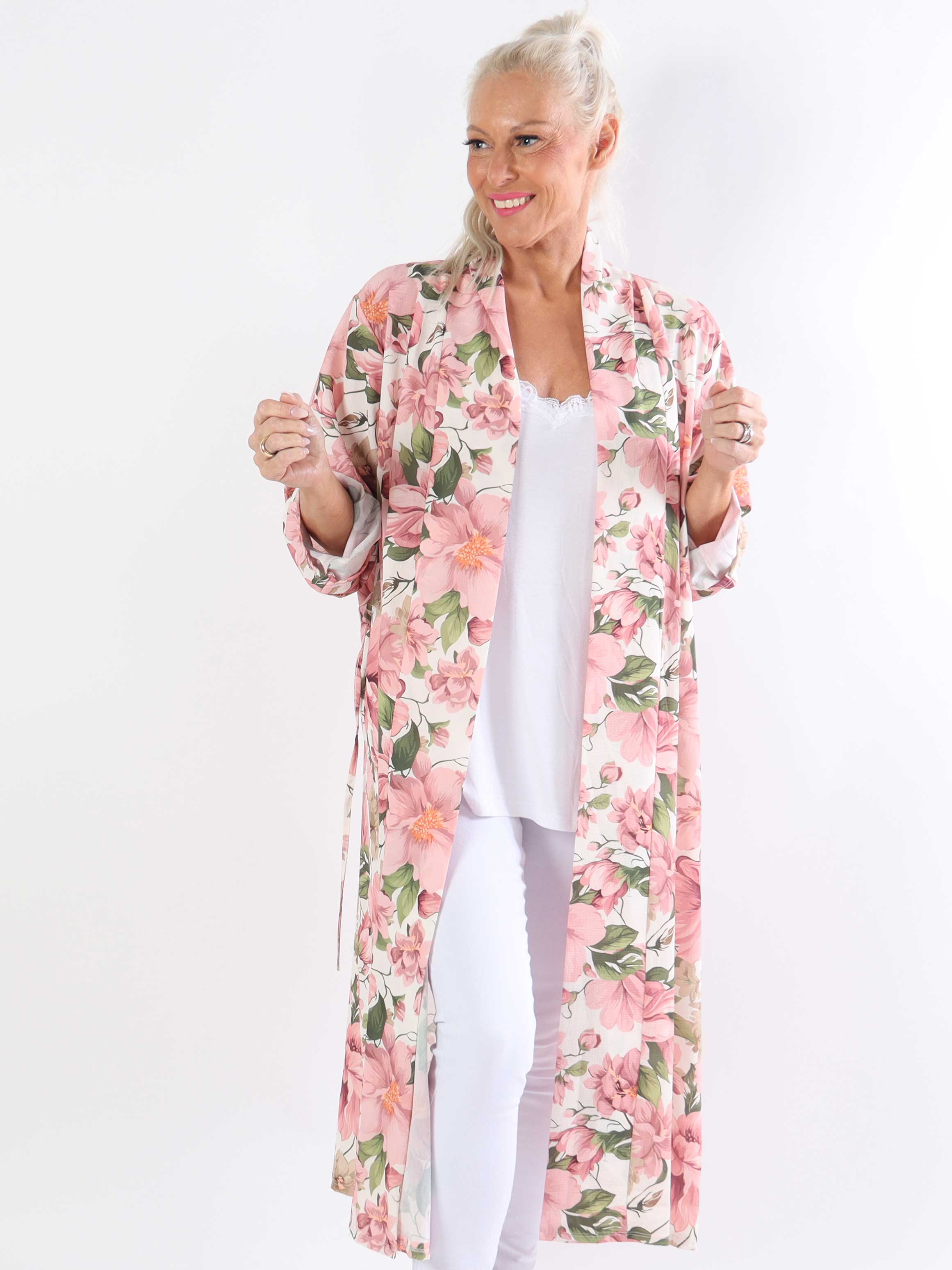Flower Kimono - Söt lång plus size kimono med blomtryck
