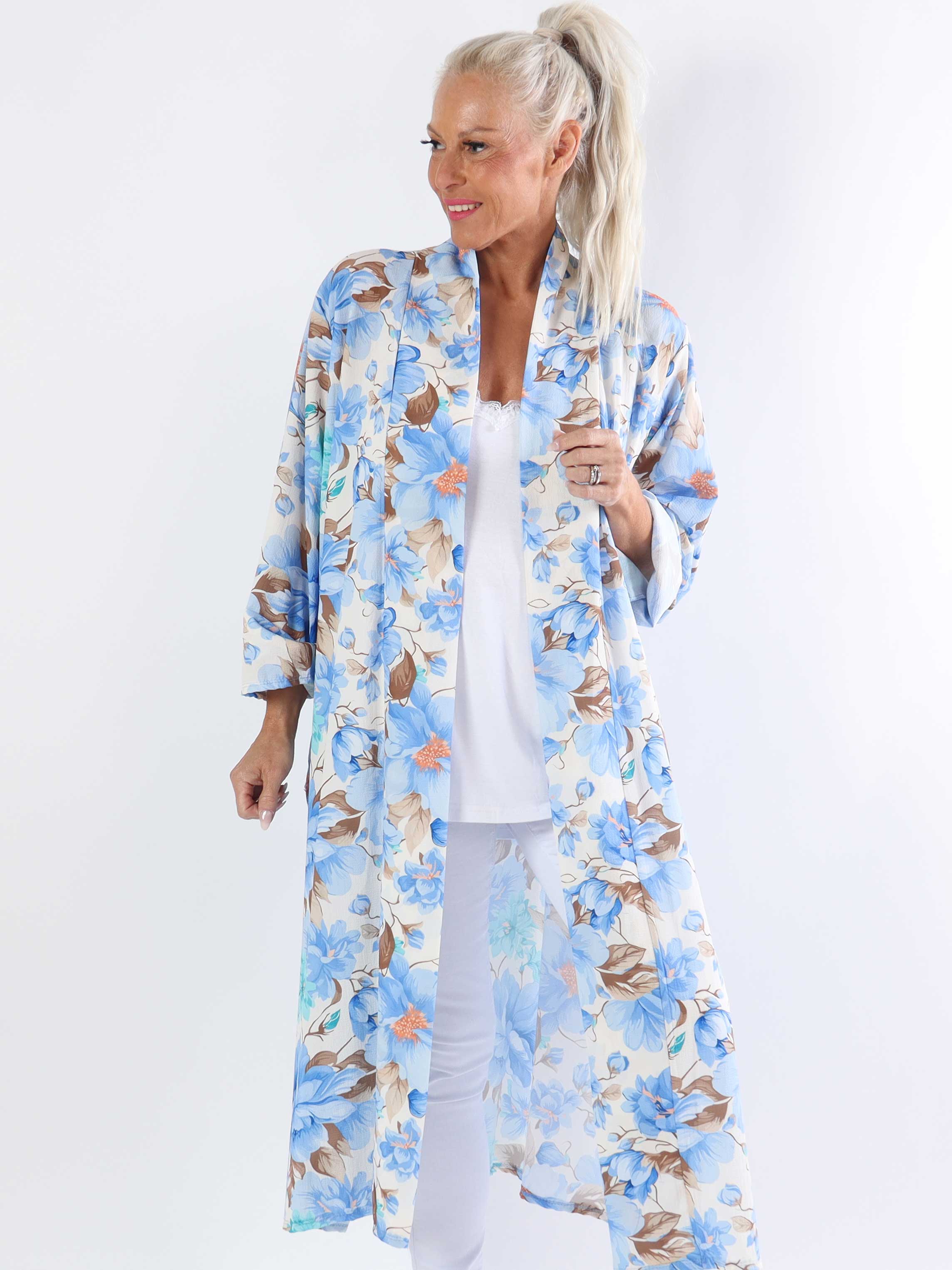 Flower Kimono - Söt lång plus size kimono med blomtryck