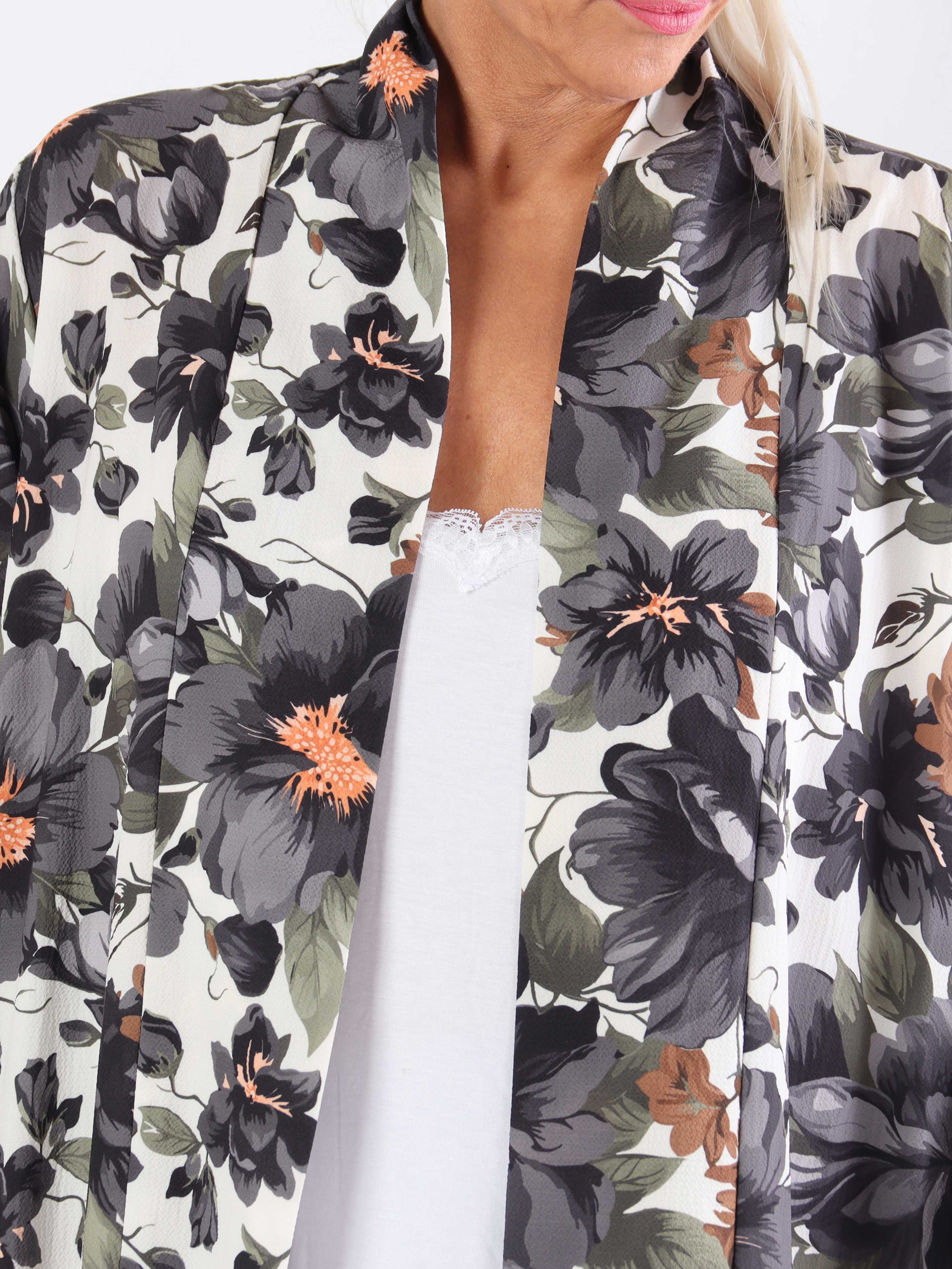 Flower Kimono - Söt lång plus size kimono med blomtryck