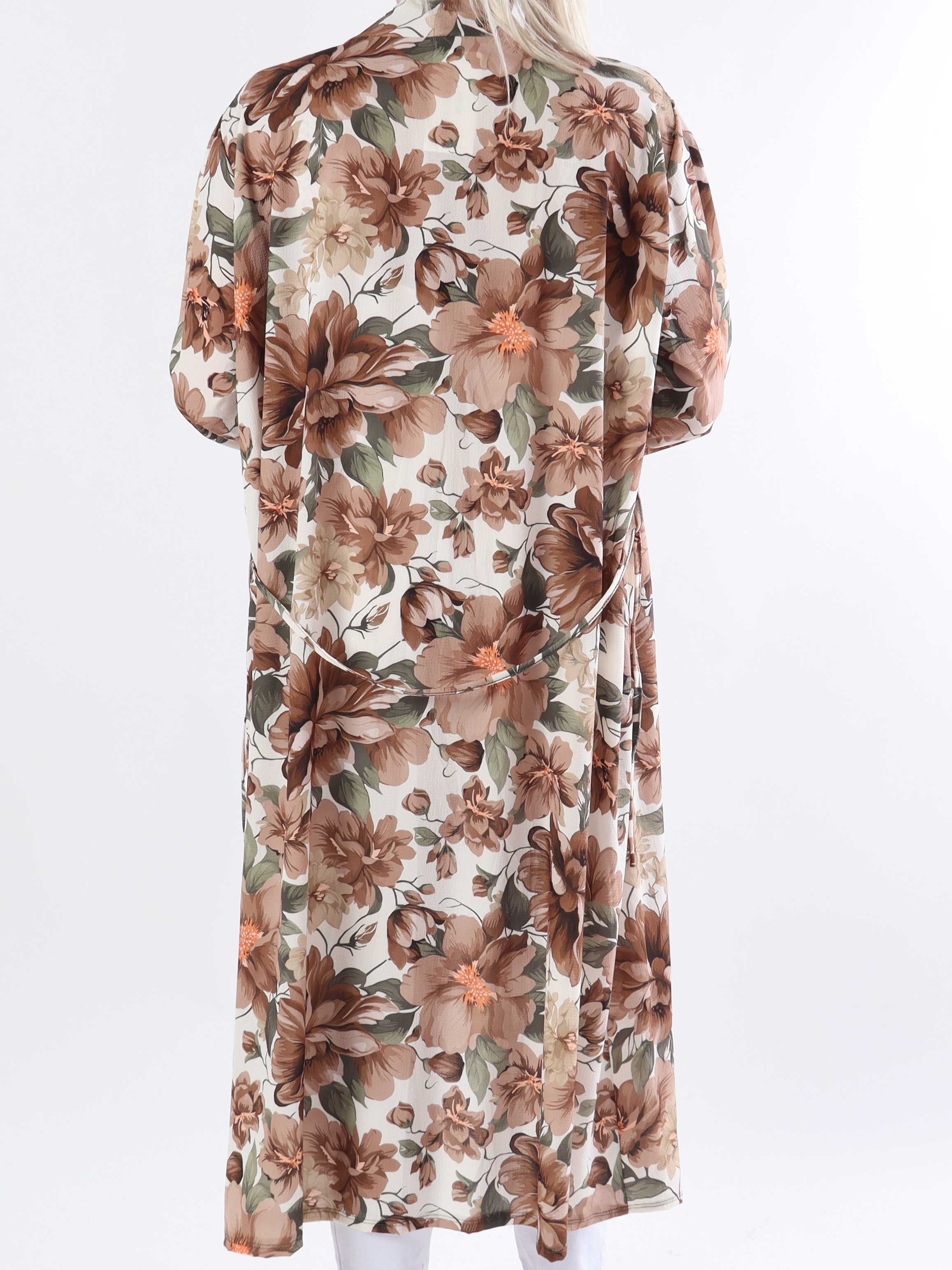 Flower Kimono - Söt lång plus size kimono med blomtryck