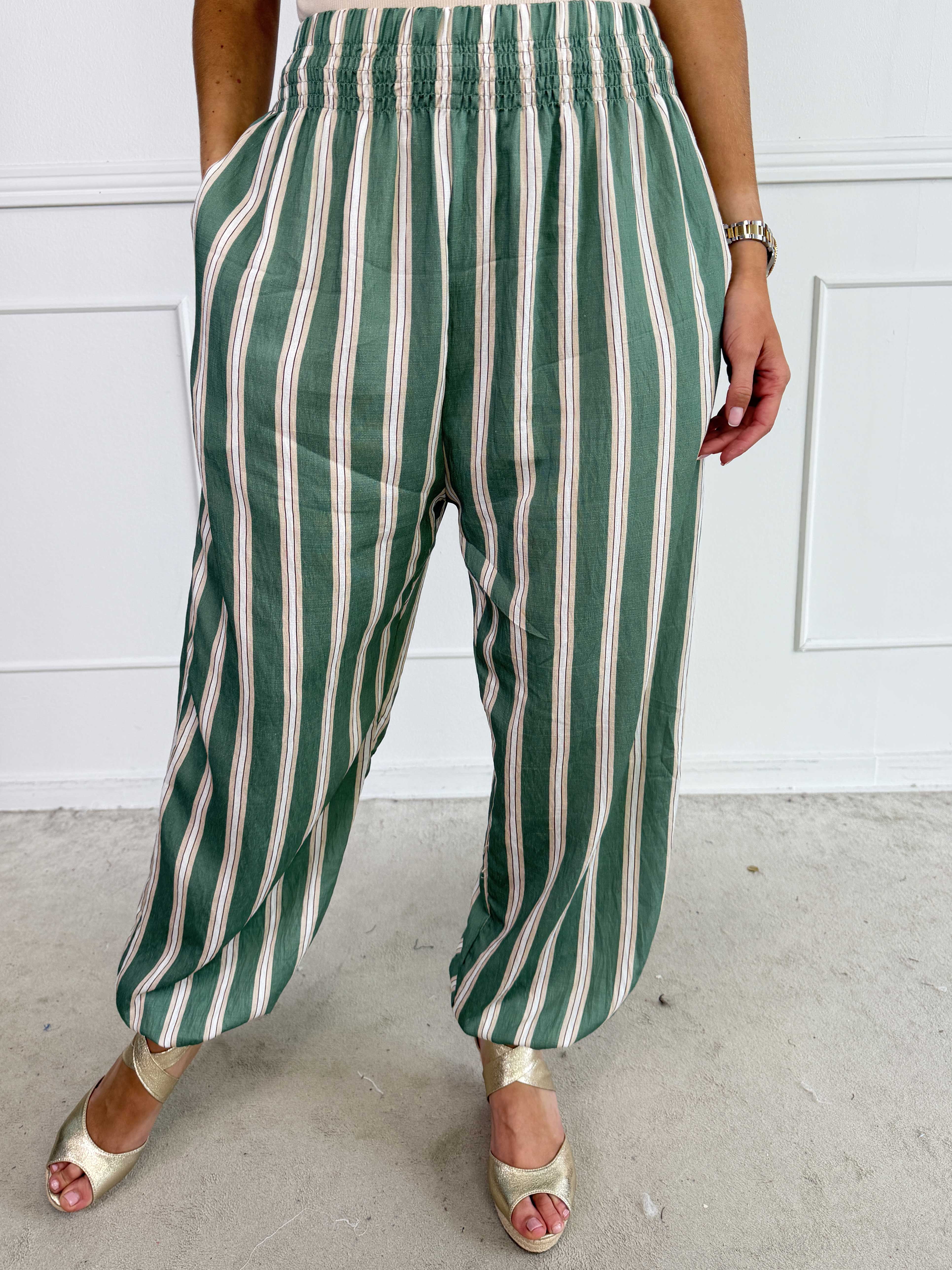 Amidala Pants - Feminina randiga byxor i en lätt viskosblandning med resår i nederkant