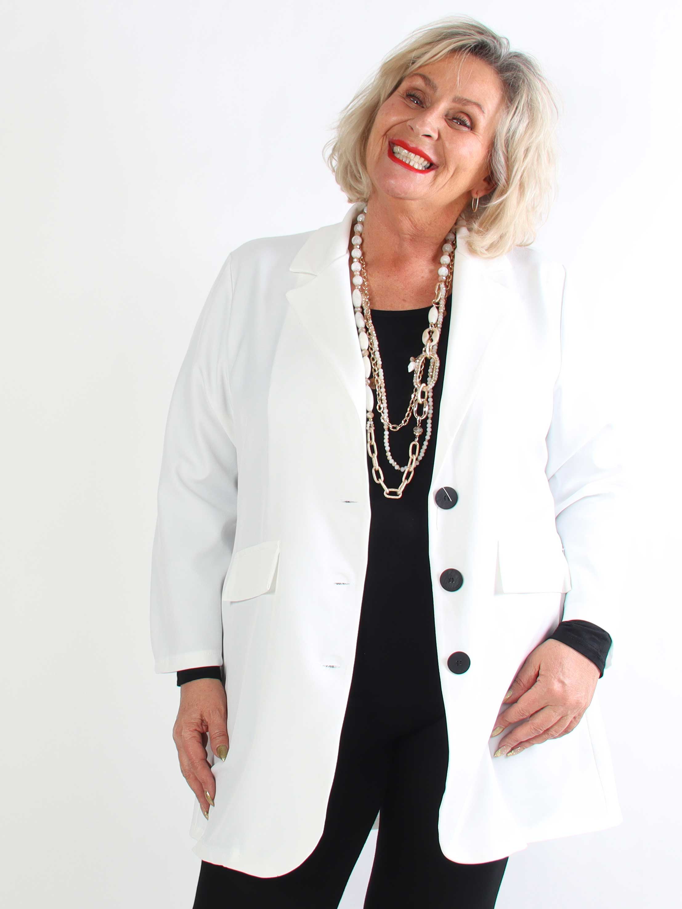 Lanthe Long Plain - Lang ensfarvet plus size blazer