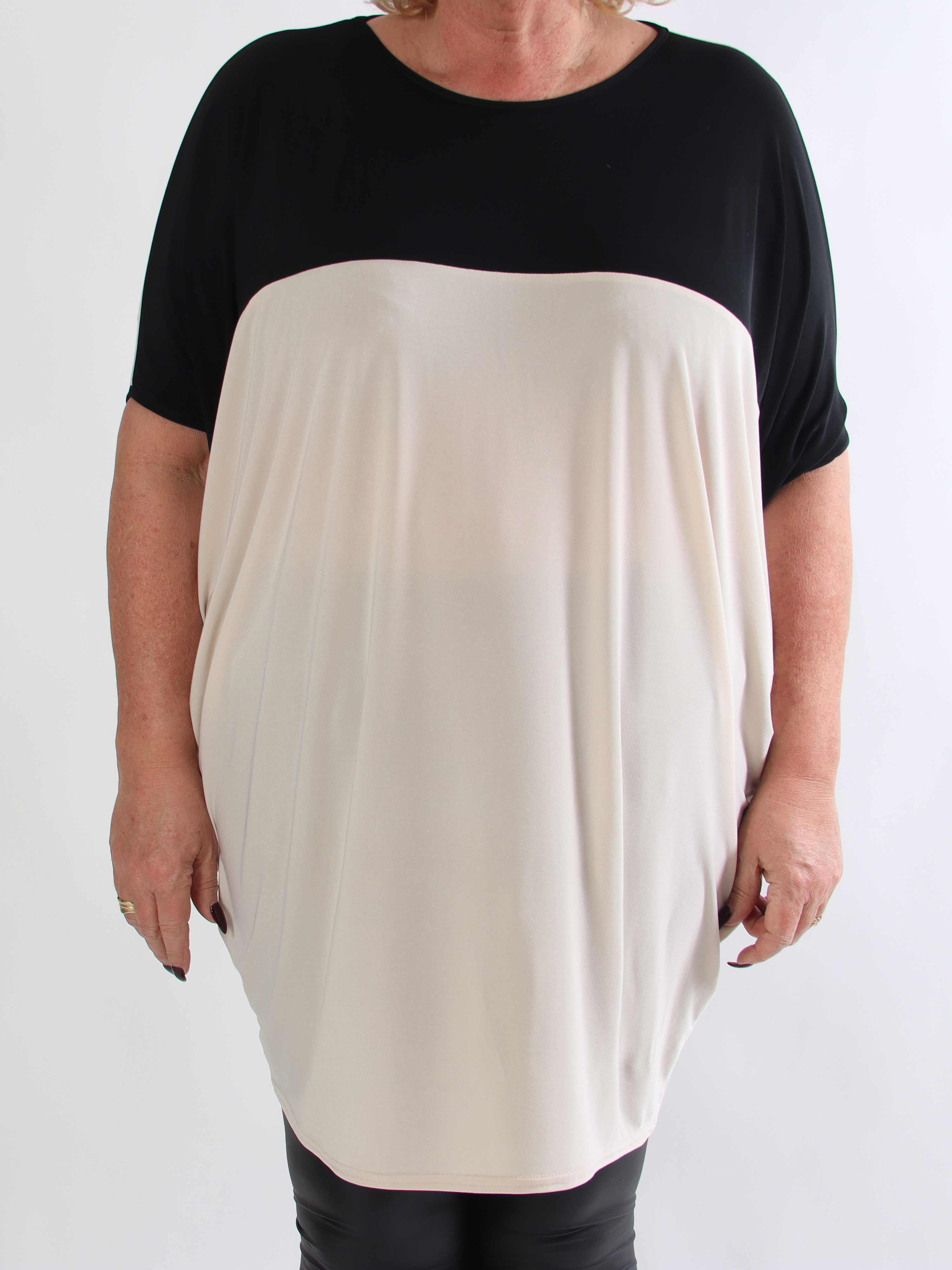 Spencer - Tvåfärgad plus size tunikaklänning med fladdermusärmar