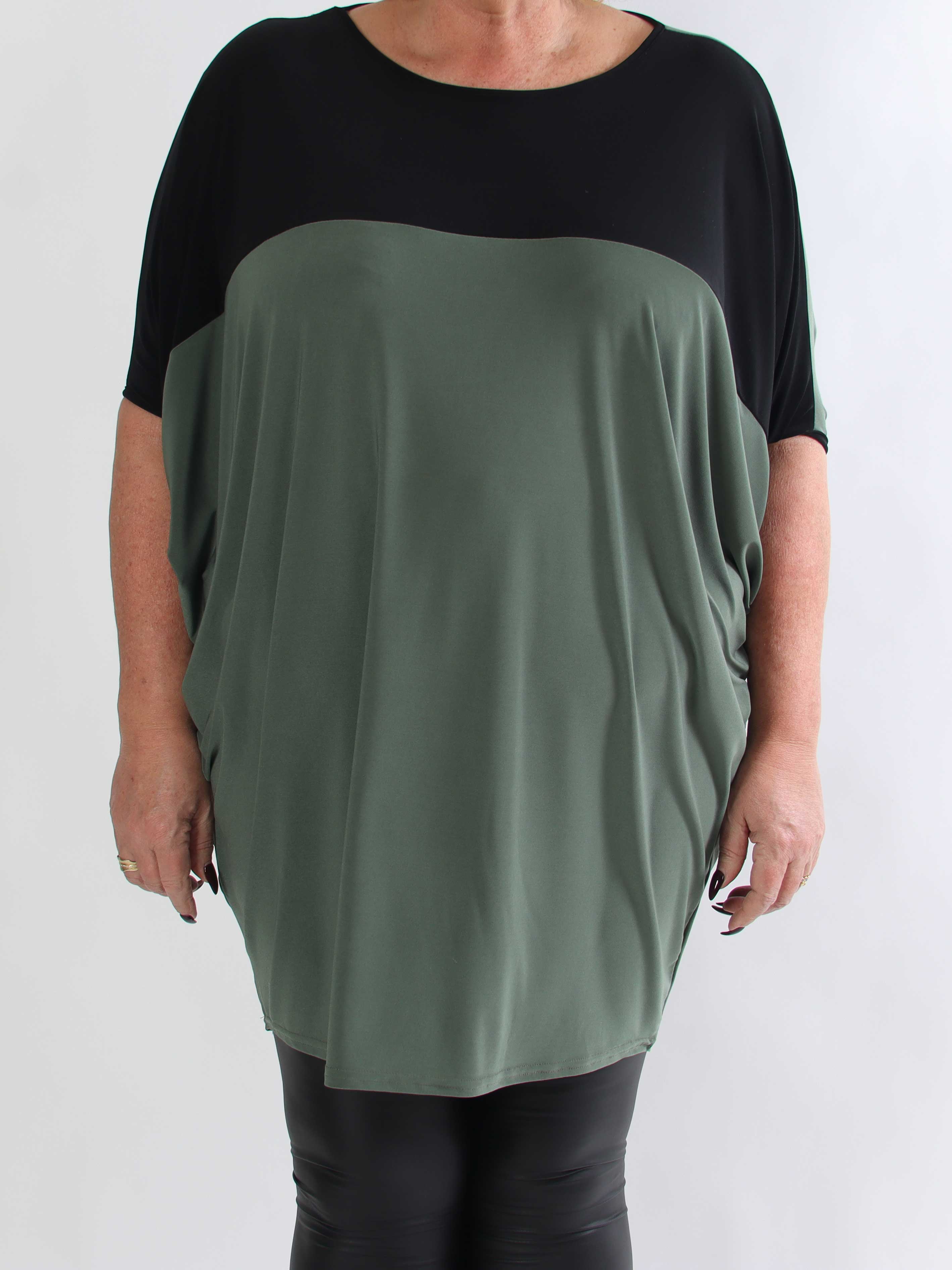Spencer - Tvåfärgad plus size tunikaklänning med fladdermusärmar