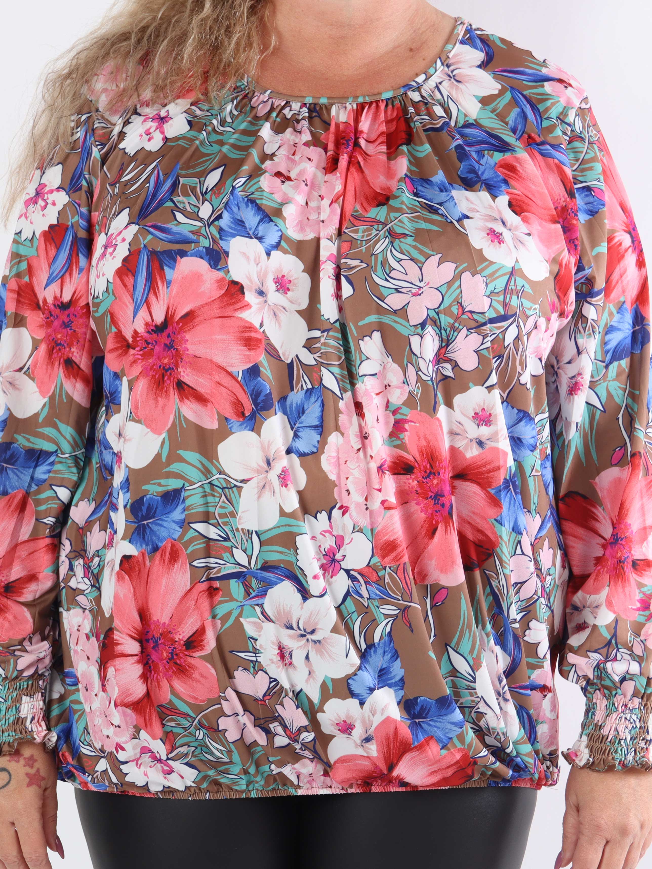 Miracle Floral L/S - Blus i plus size-modell med resår och långa ärmar