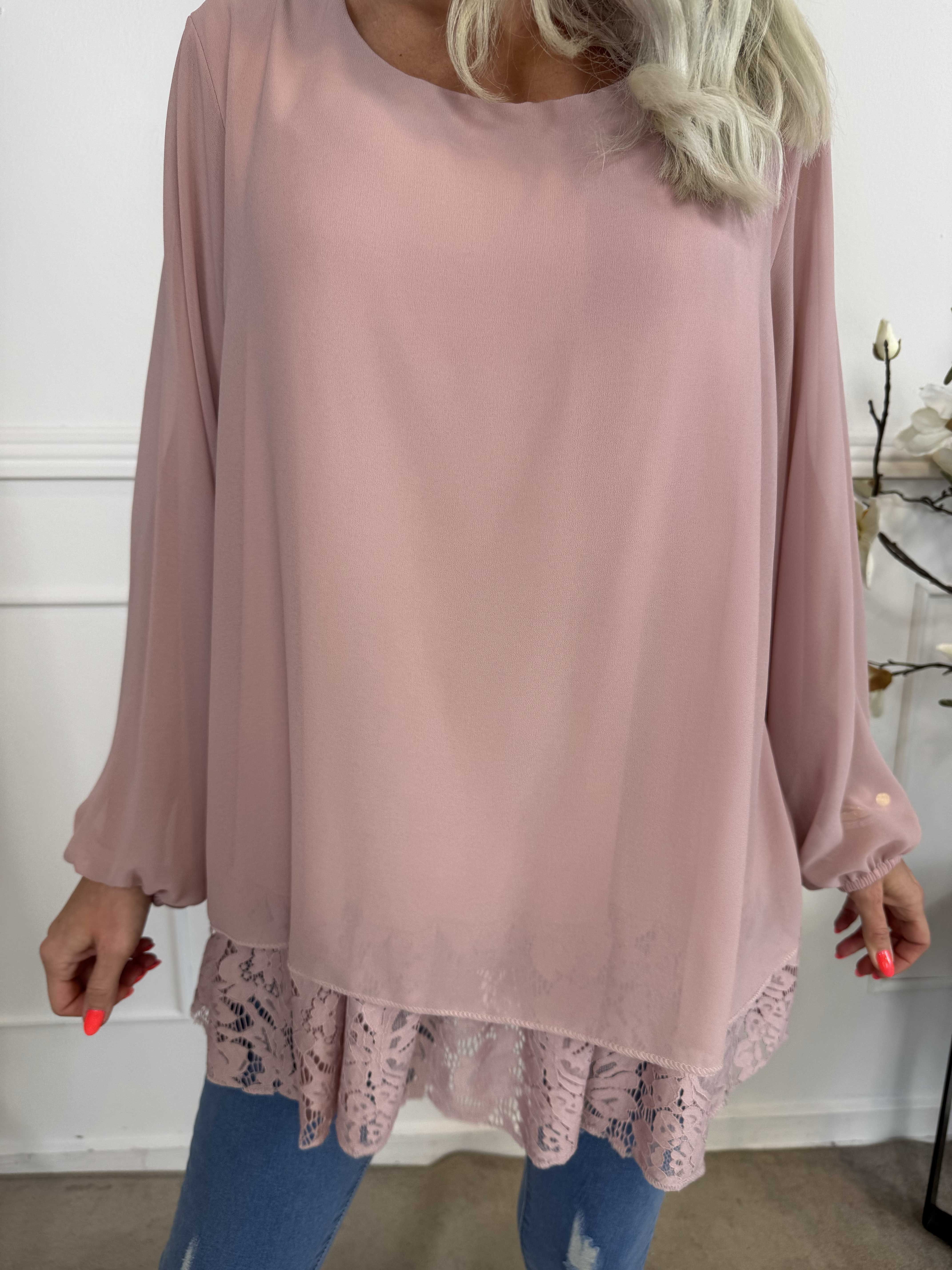 Luby Lace - Tunika i chiffong med spets i nederkant
