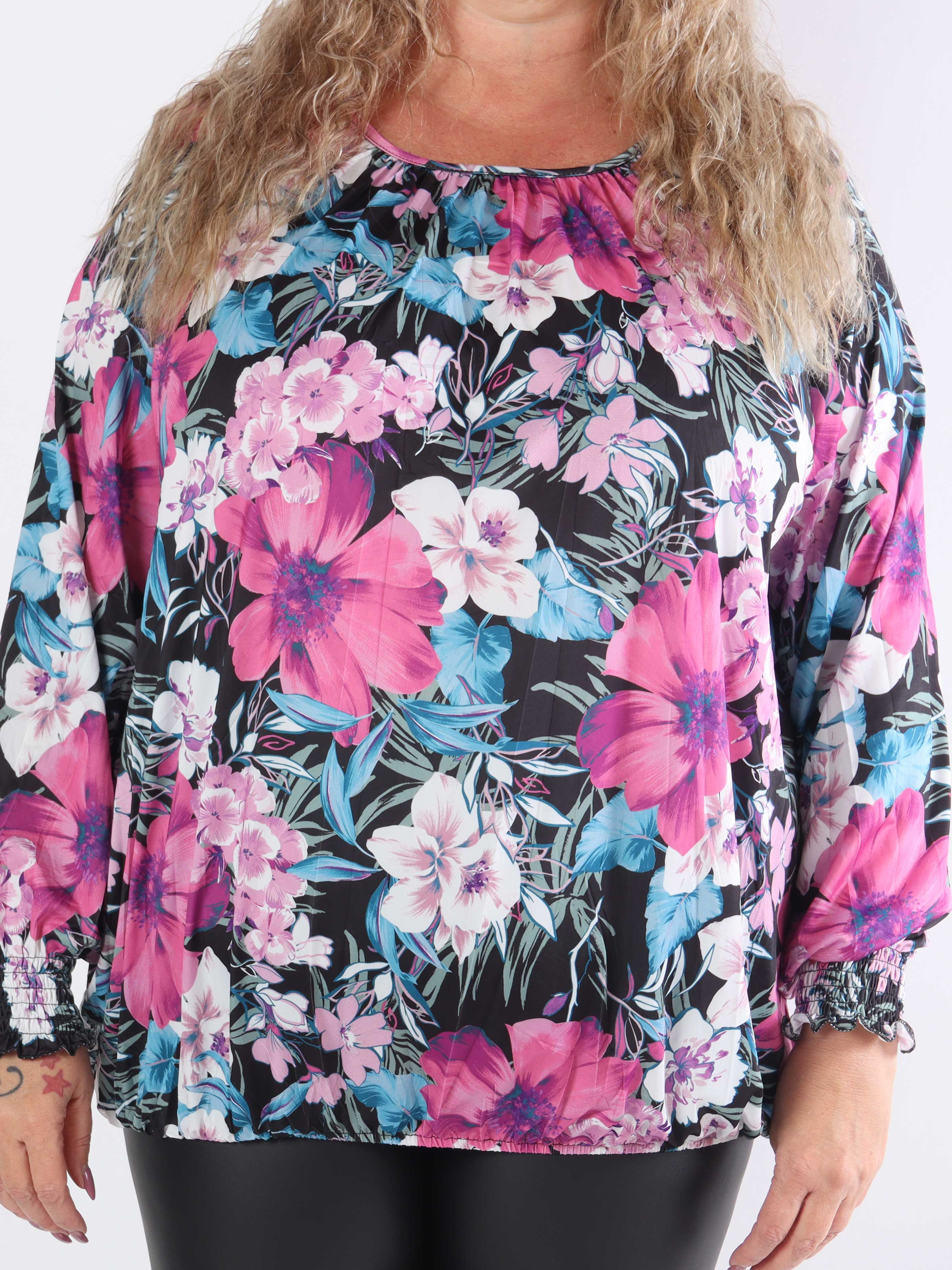 Miracle Floral L/S - Blus i plus size-modell med resår och långa ärmar