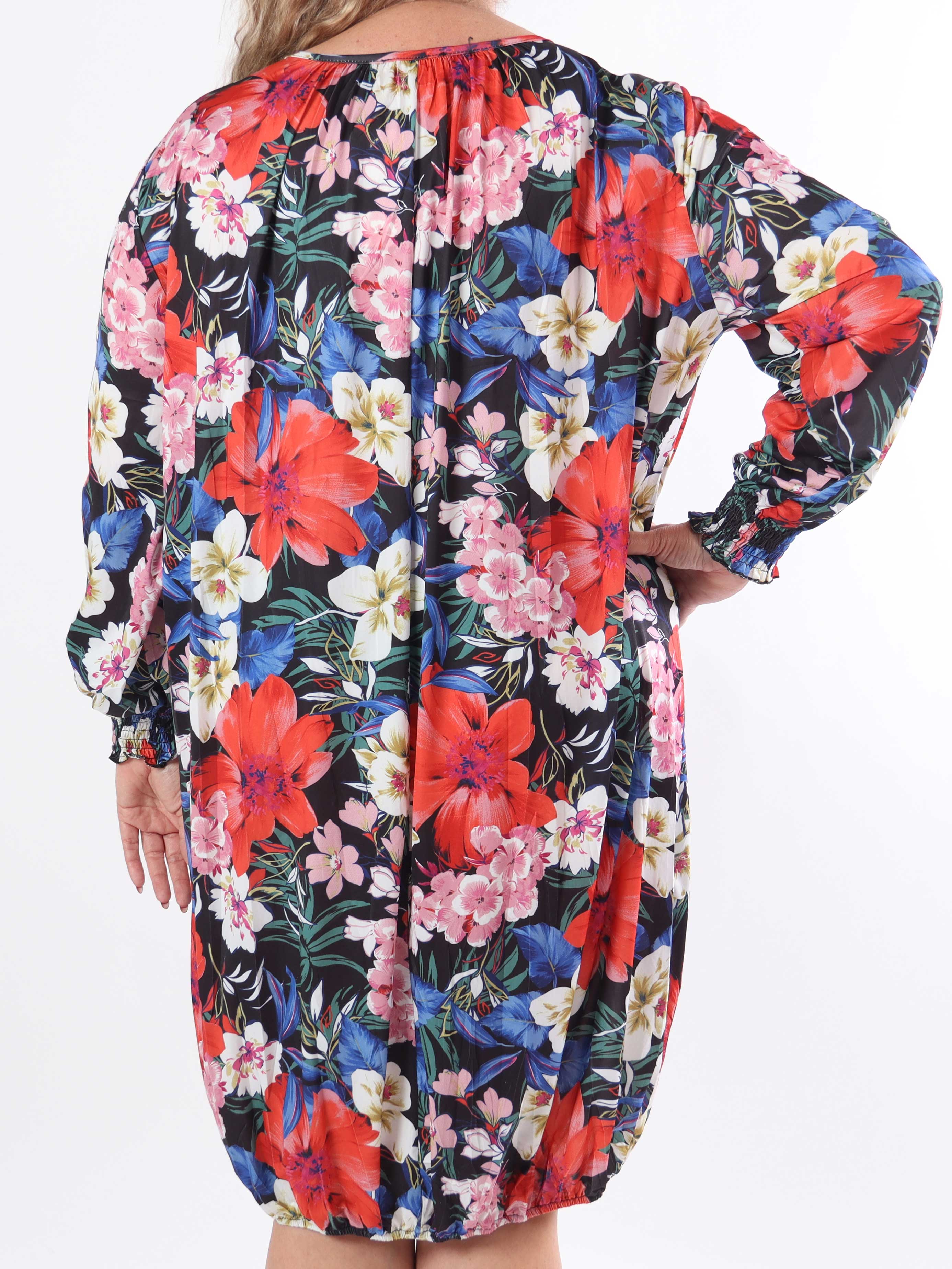 Miracle Floral Dress L/S - Blommig klänning i plusstorlek med resår