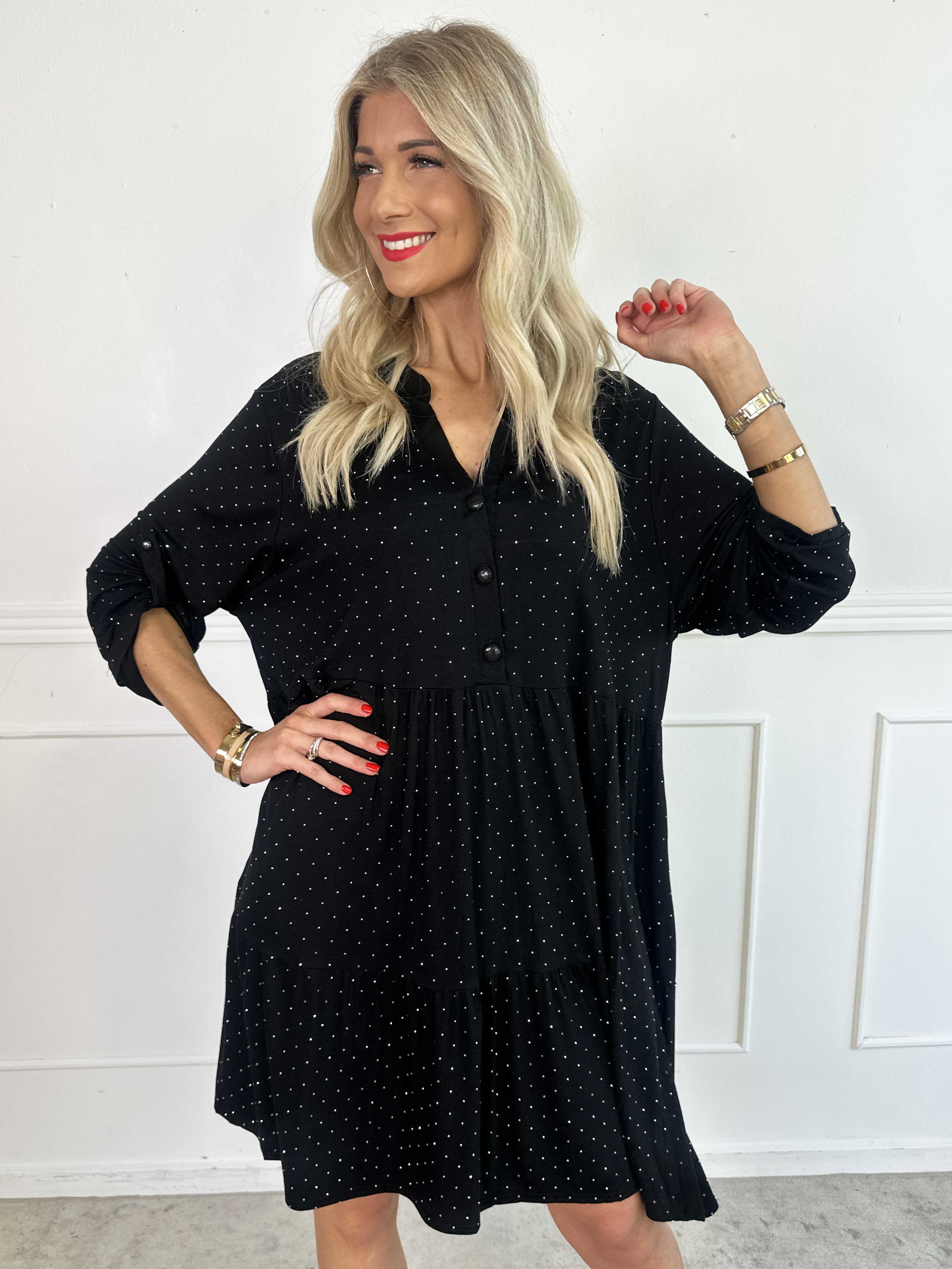 Milano Crystal Midi - Klänning med lager på lager look i viskos med similisten