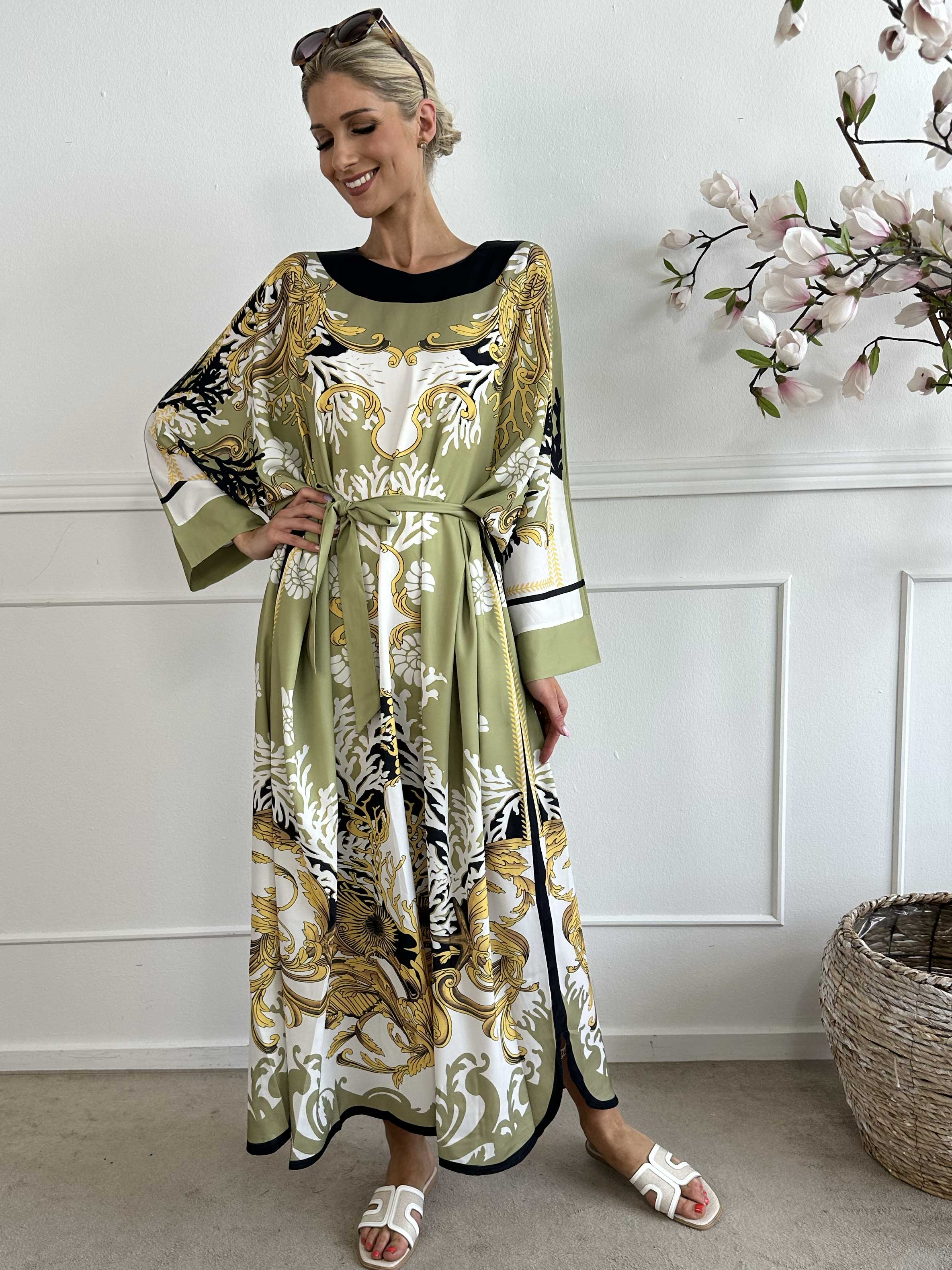 Goddess Dress - Lång mönstrad tunikaklänning med knytband