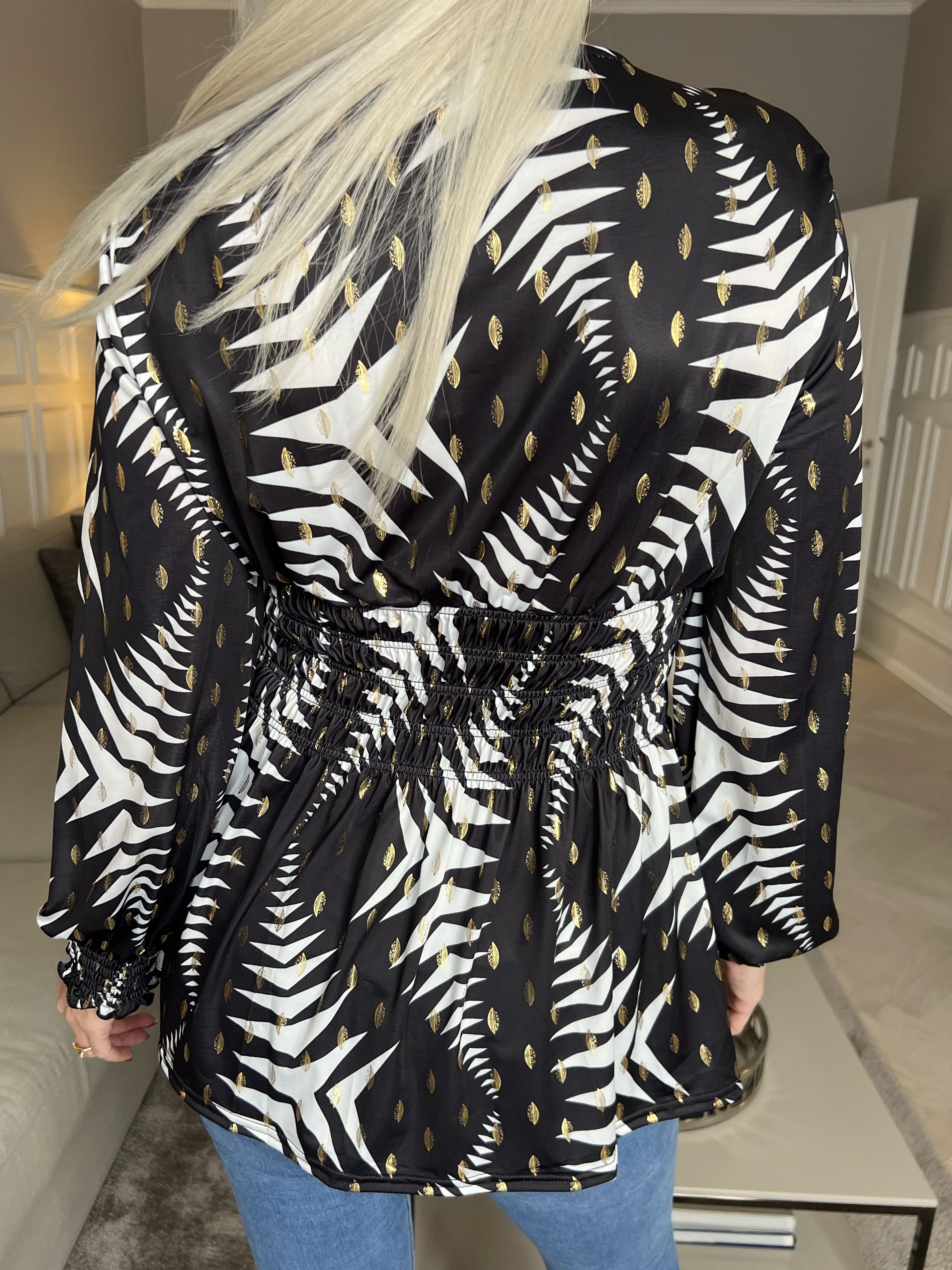 Pams Pattern Shirt L/S - Elastisk blus i skrynkelfritt tyg med långa ärmar