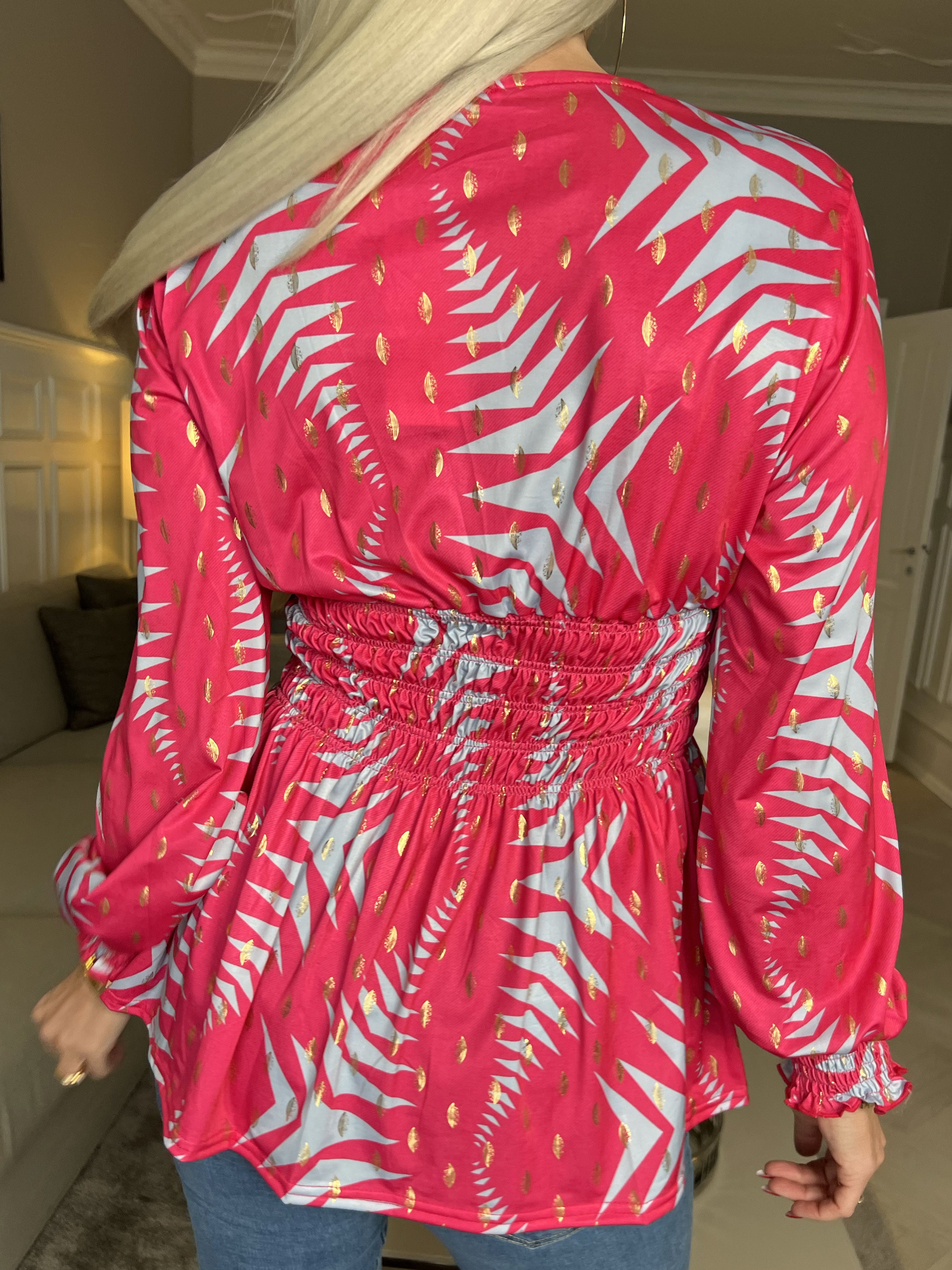 Pams Pattern Shirt L/S - Elastisk blus i skrynkelfritt tyg med långa ärmar