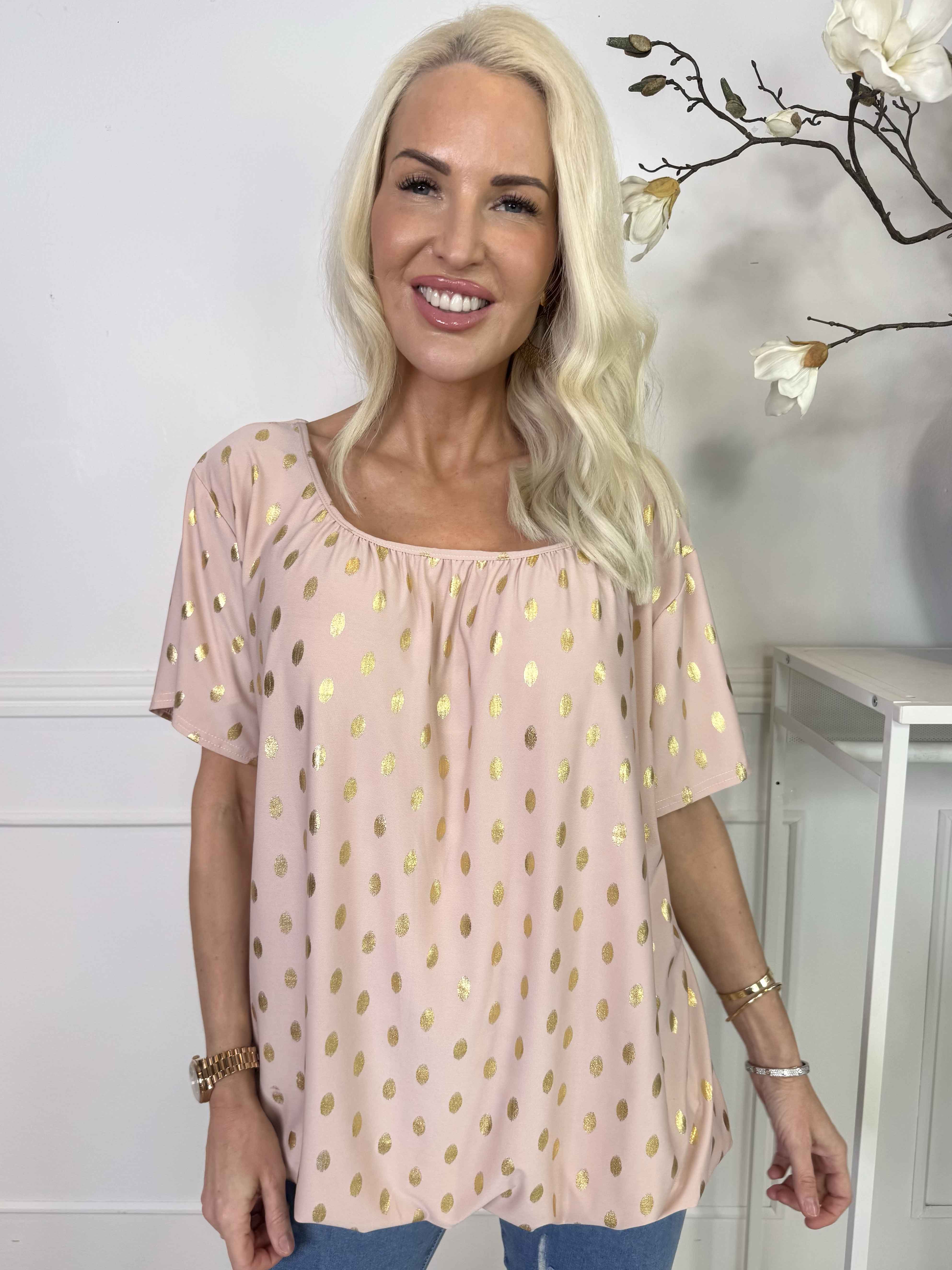 Miracle Dot T-shirt - Elastisk blus med guldprickar på