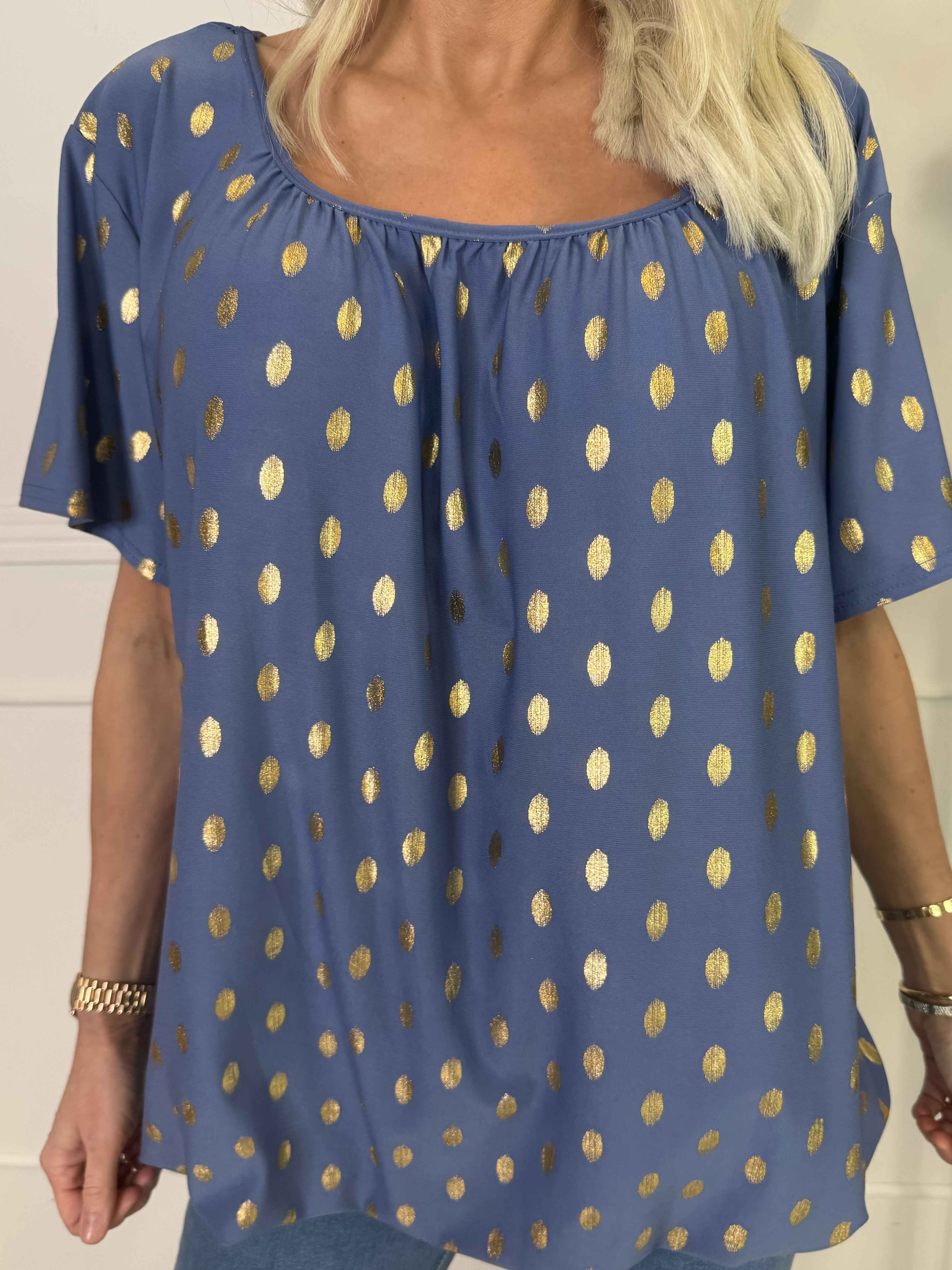 Miracle Dot T-shirt - Elastisk blus med guldprickar på