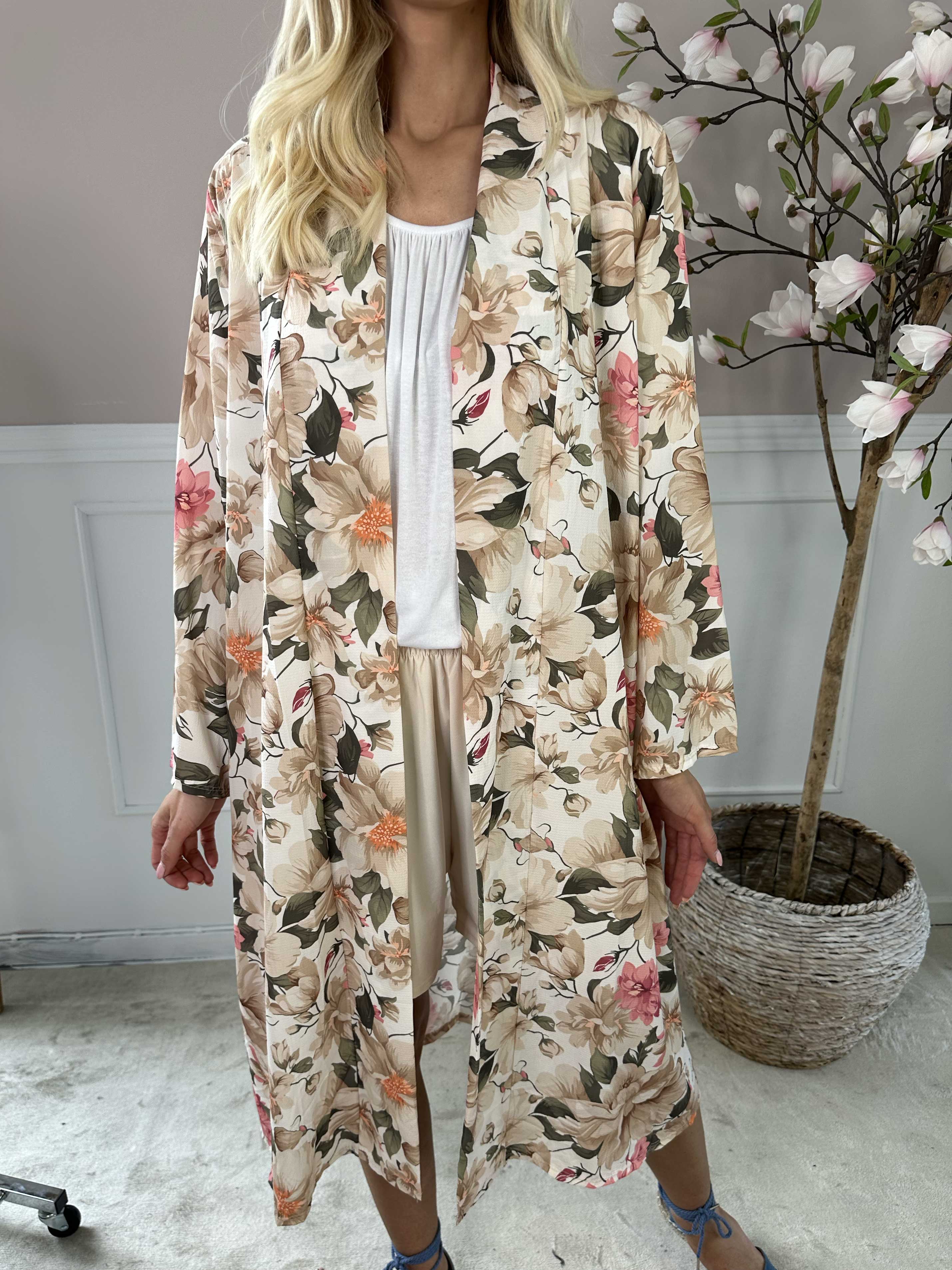 Flower Kimono - Söt lång kimono med blomtryck