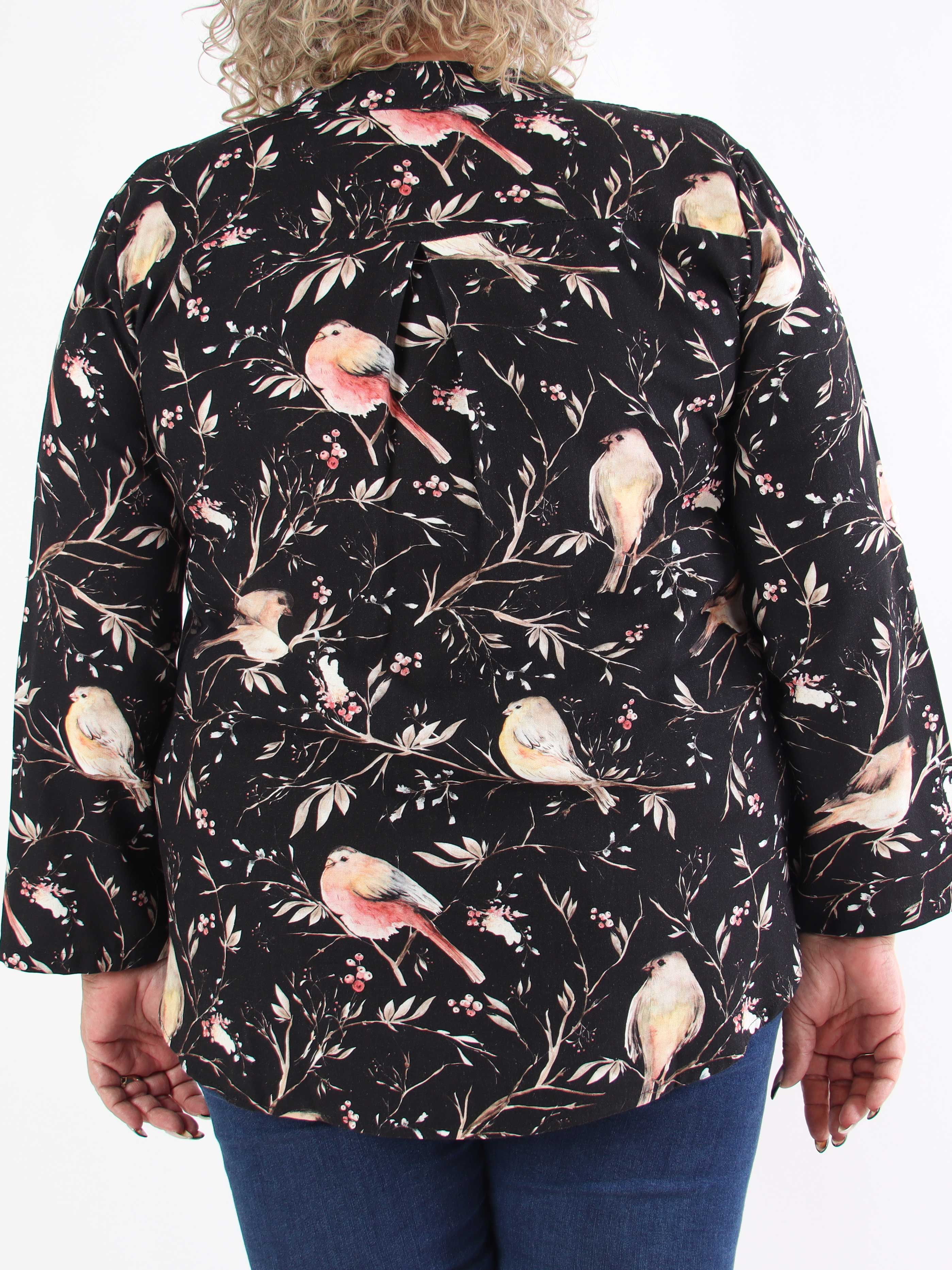 Carmen - Plus size skjorta med fåglar av linne och bomull