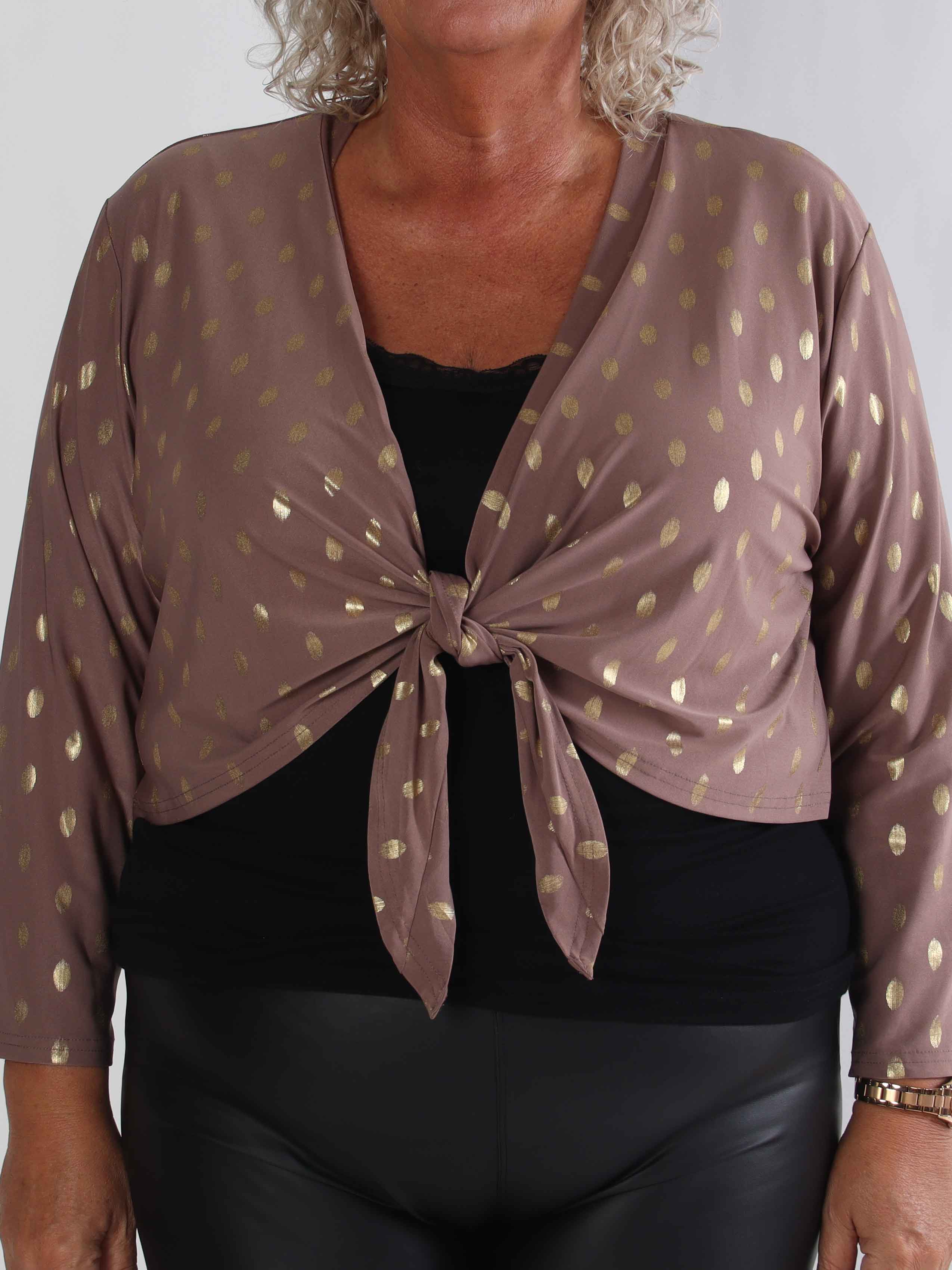 Werena Dot - Kort elastisk plus size kofta med guldfärgade prickar