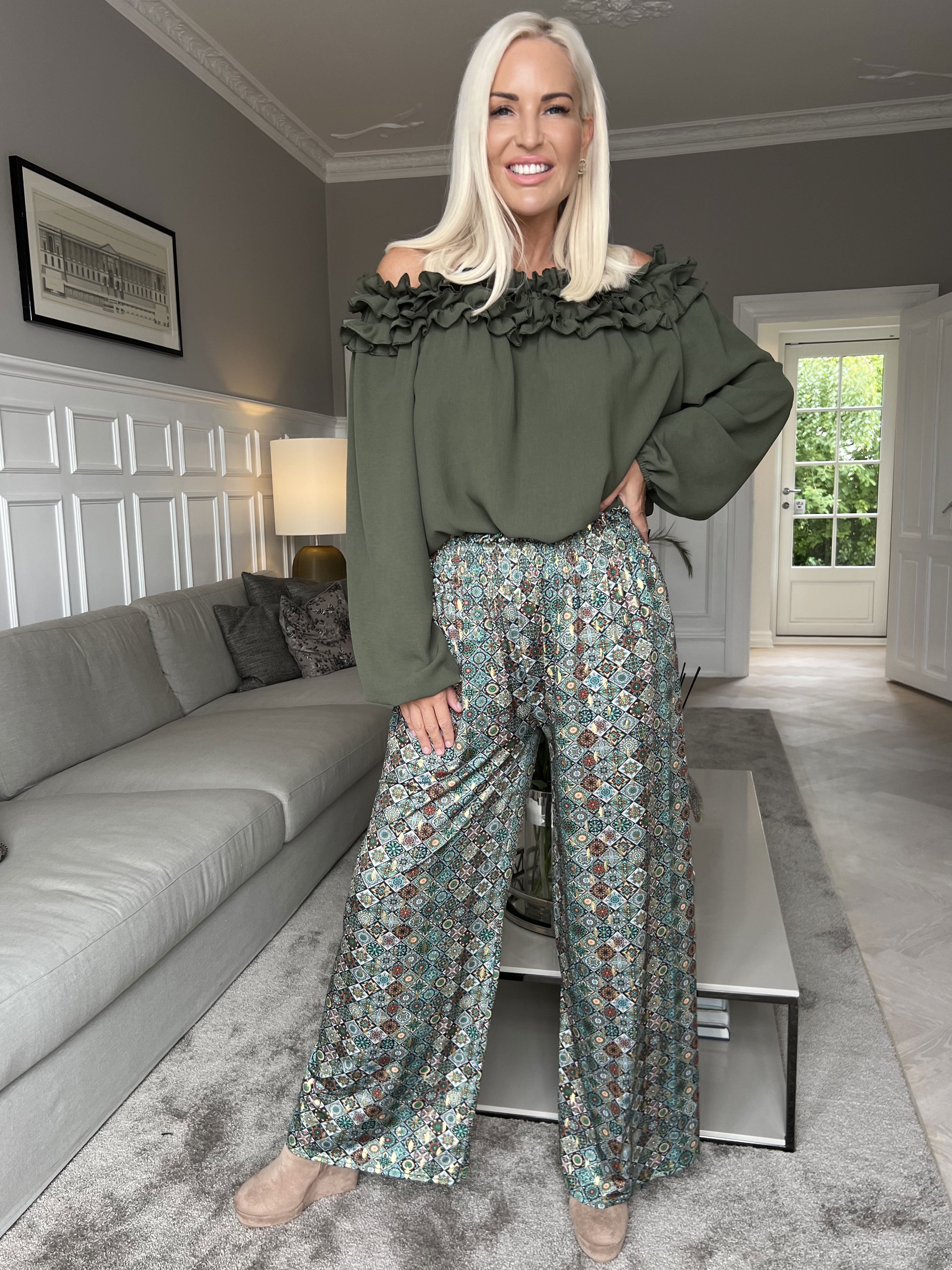 Pams Pants Mosaic - Lösa mönstrade byxor i elastiskt tyg
