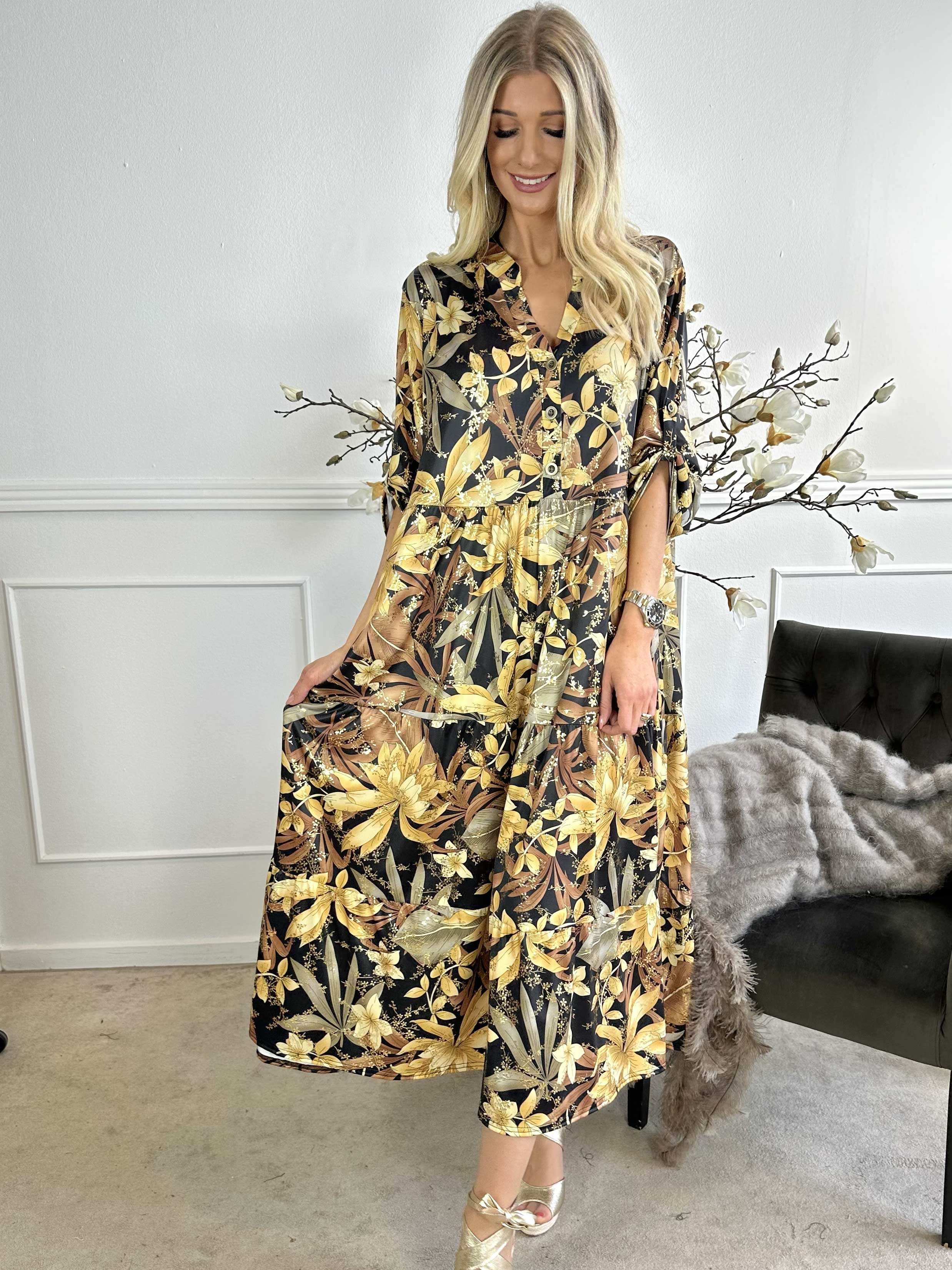 Milano Gold Flower - Lång klänning med lager på lager look