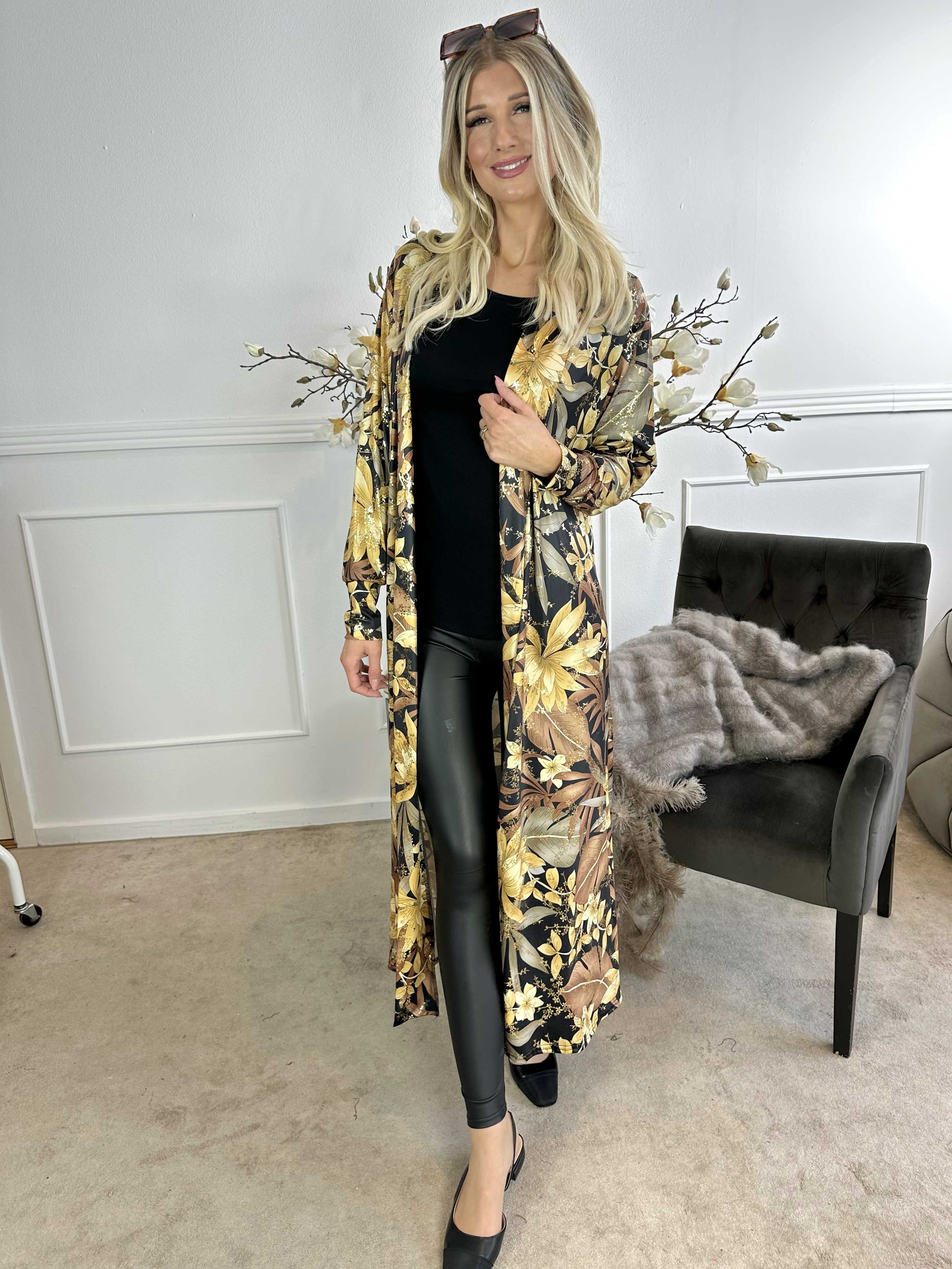 Mikkala Gold Flower - Elastisk cardigan med tryck
