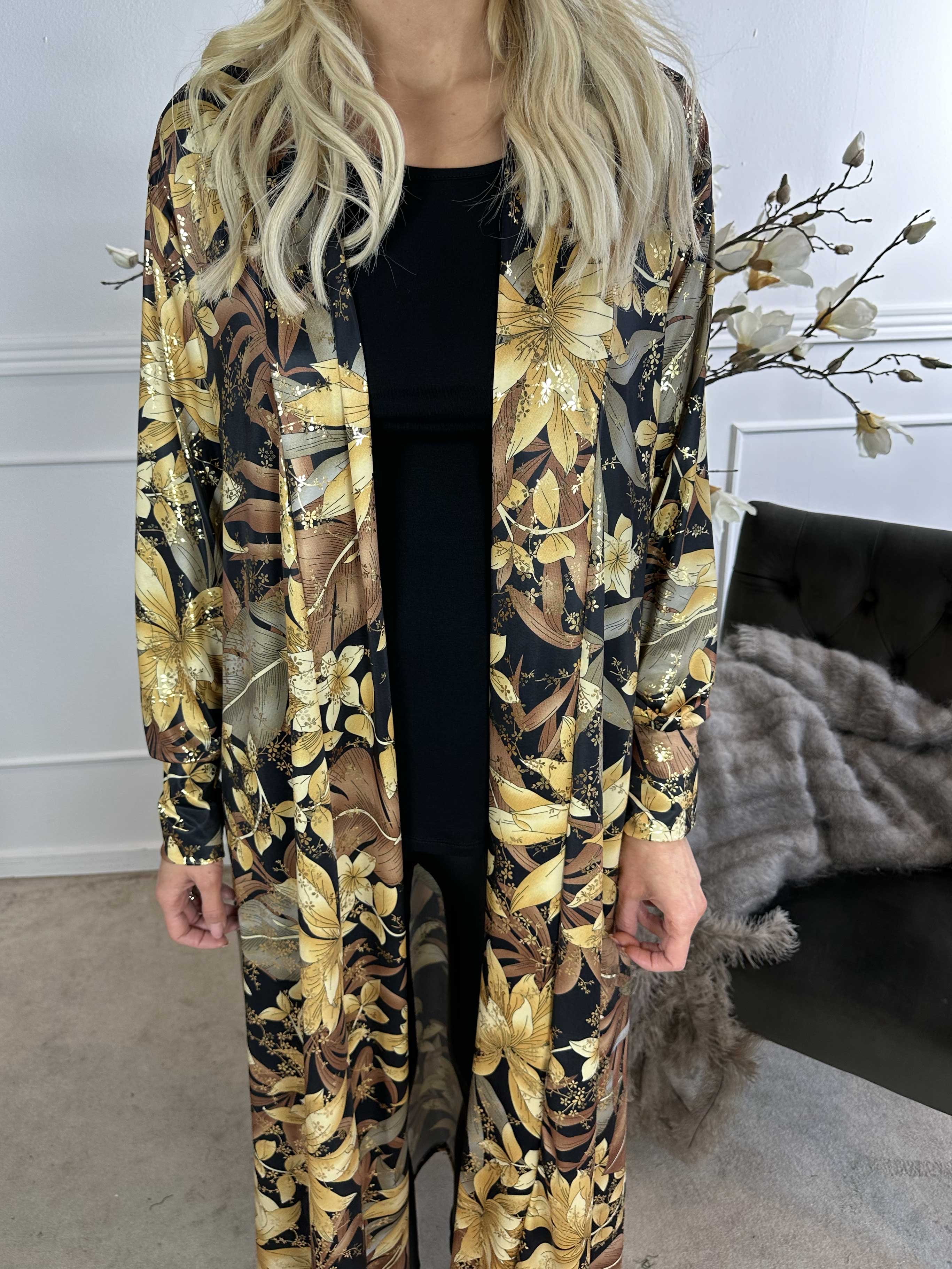 Mikkala Gold Flower - Elastisk cardigan med tryck